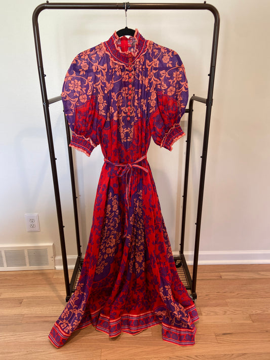 Zimmermann Raie Swing Belted Printed Ramie Maxi Dress size 2 US 8
