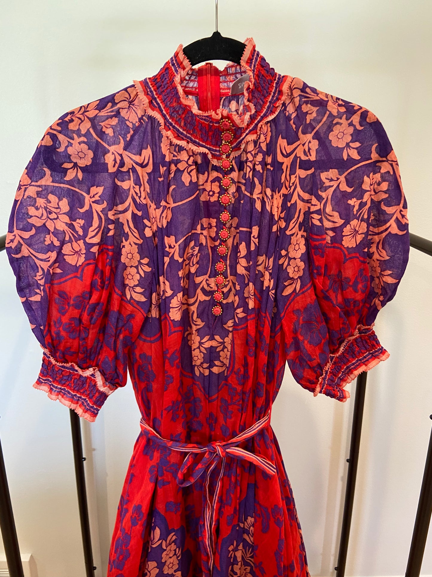 Zimmermann Raie Swing Belted Printed Ramie Maxi Dress size 2 US 8