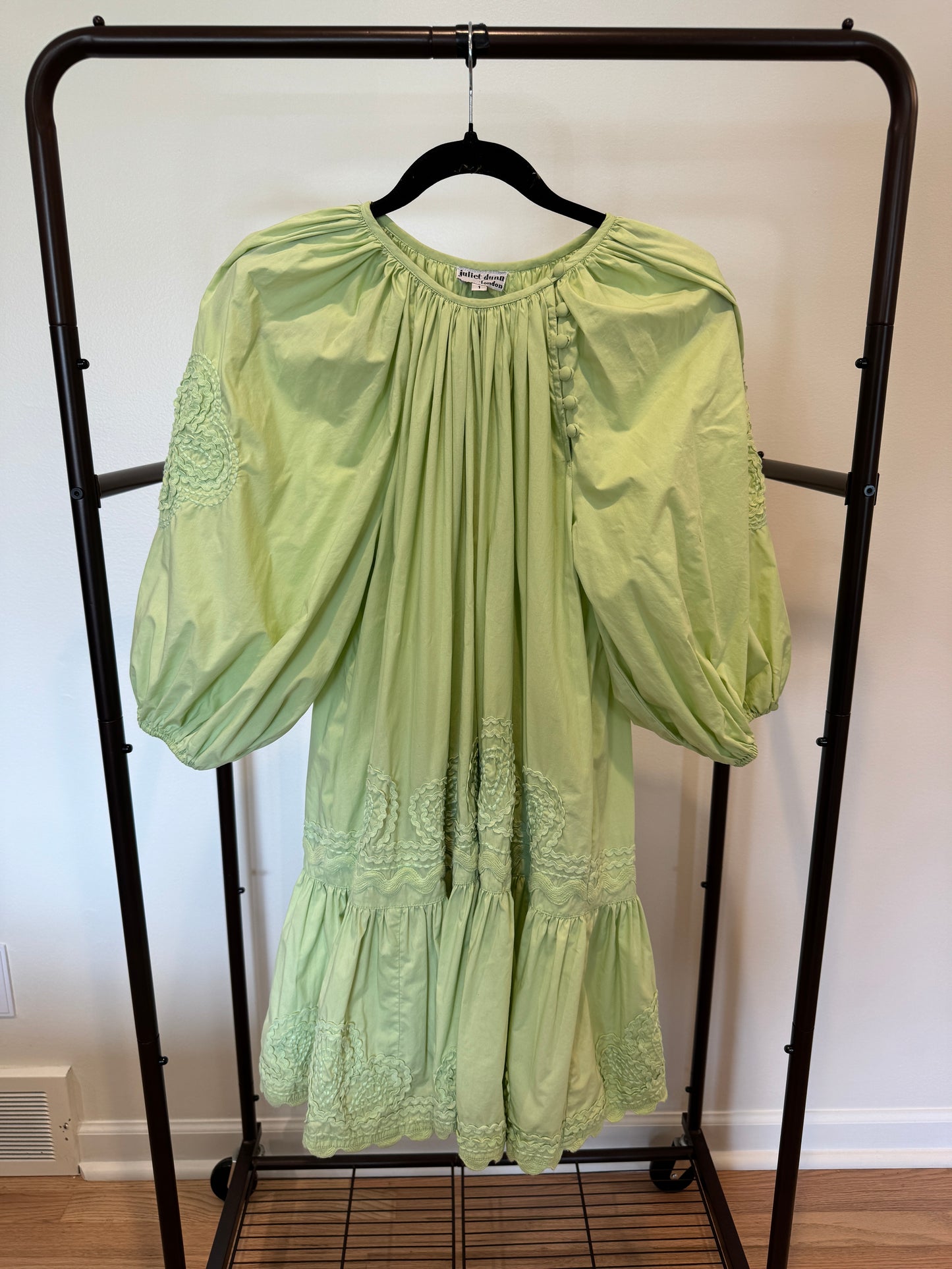 Juliet Dunn Puff Sleeve Green Midi Dress size 1 US 4/6