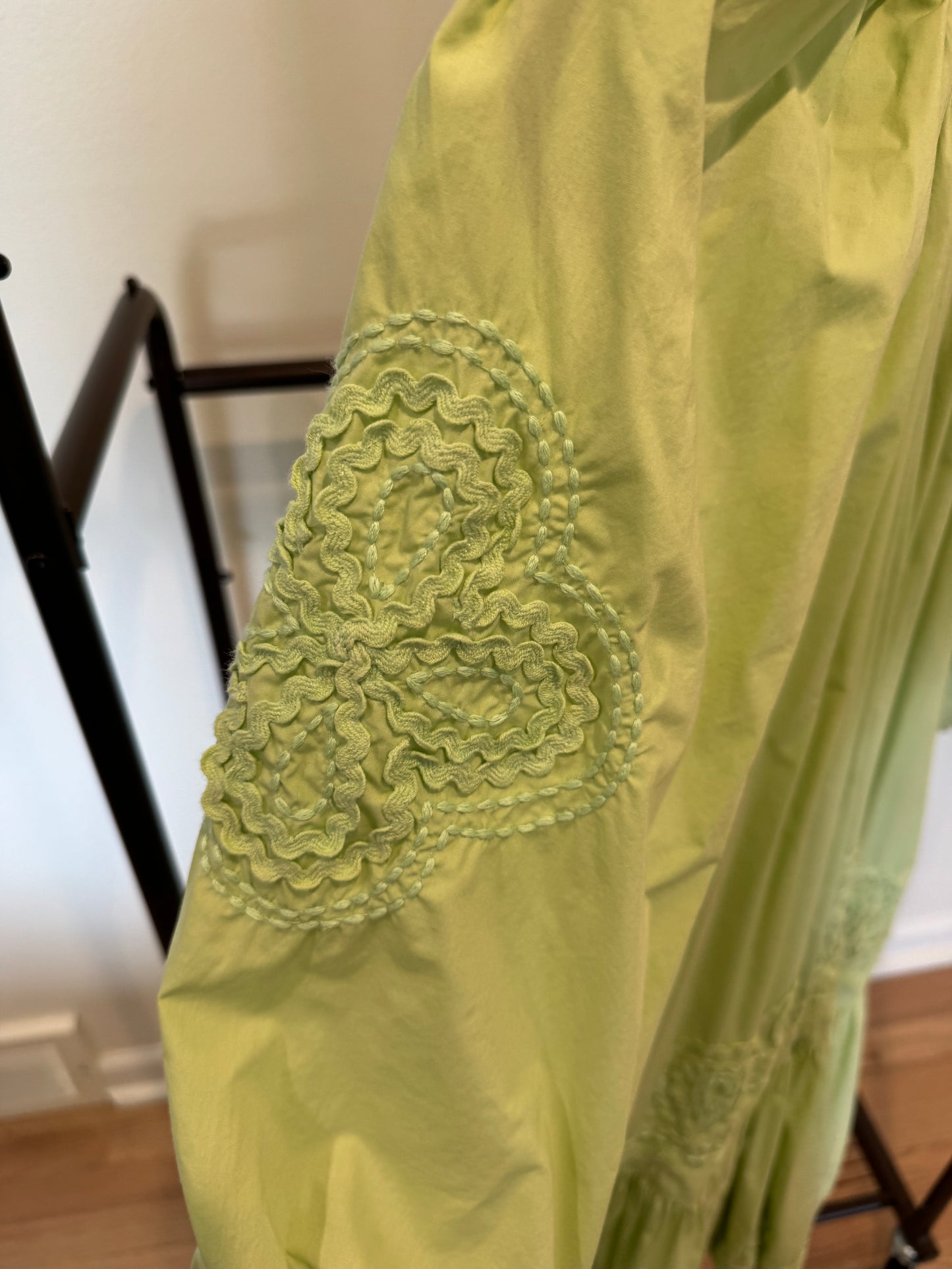 Juliet Dunn Puff Sleeve Green Midi Dress size 1 US 4/6