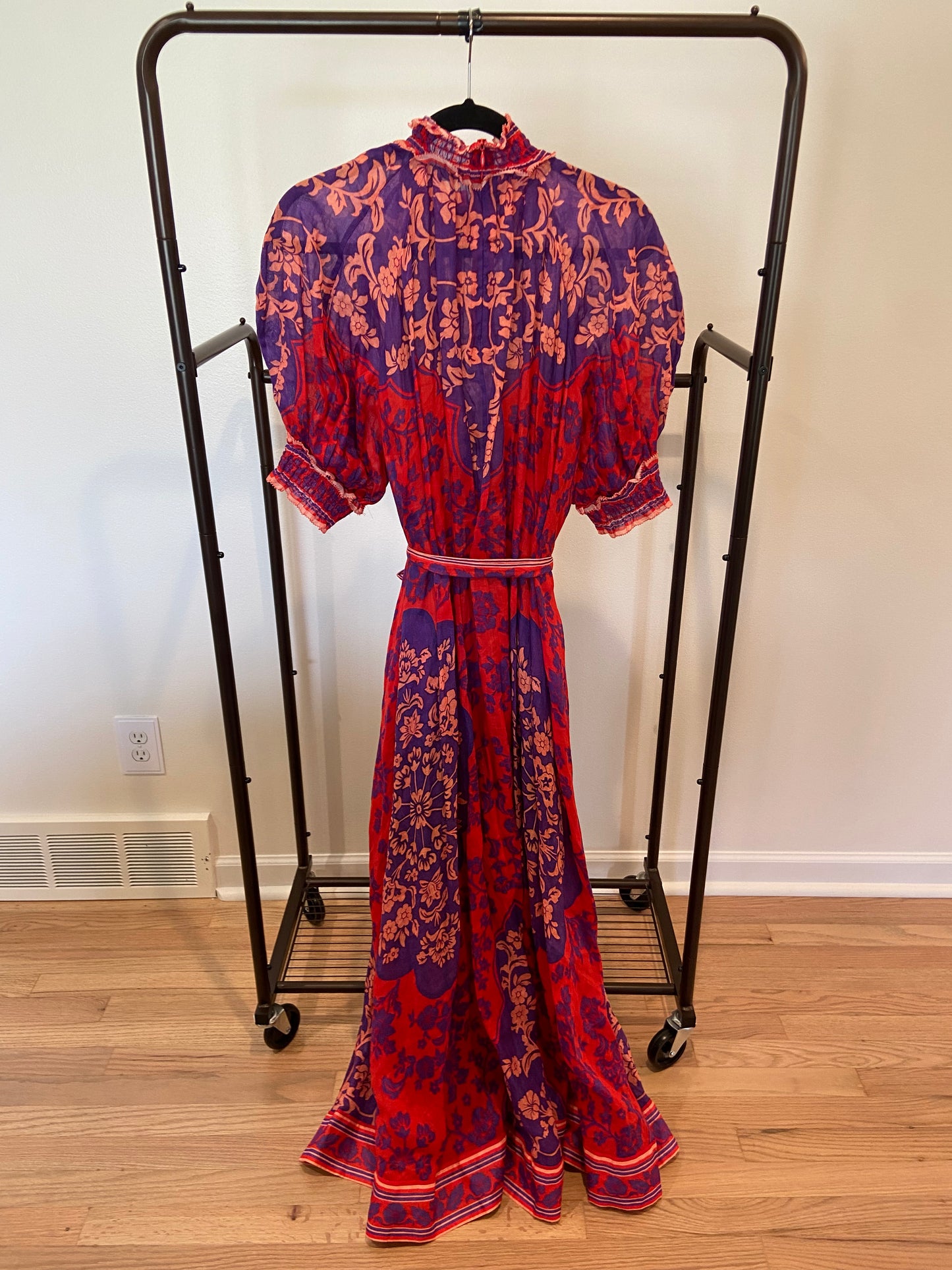 Zimmermann Raie Swing Belted Printed Ramie Maxi Dress size 2 US 8