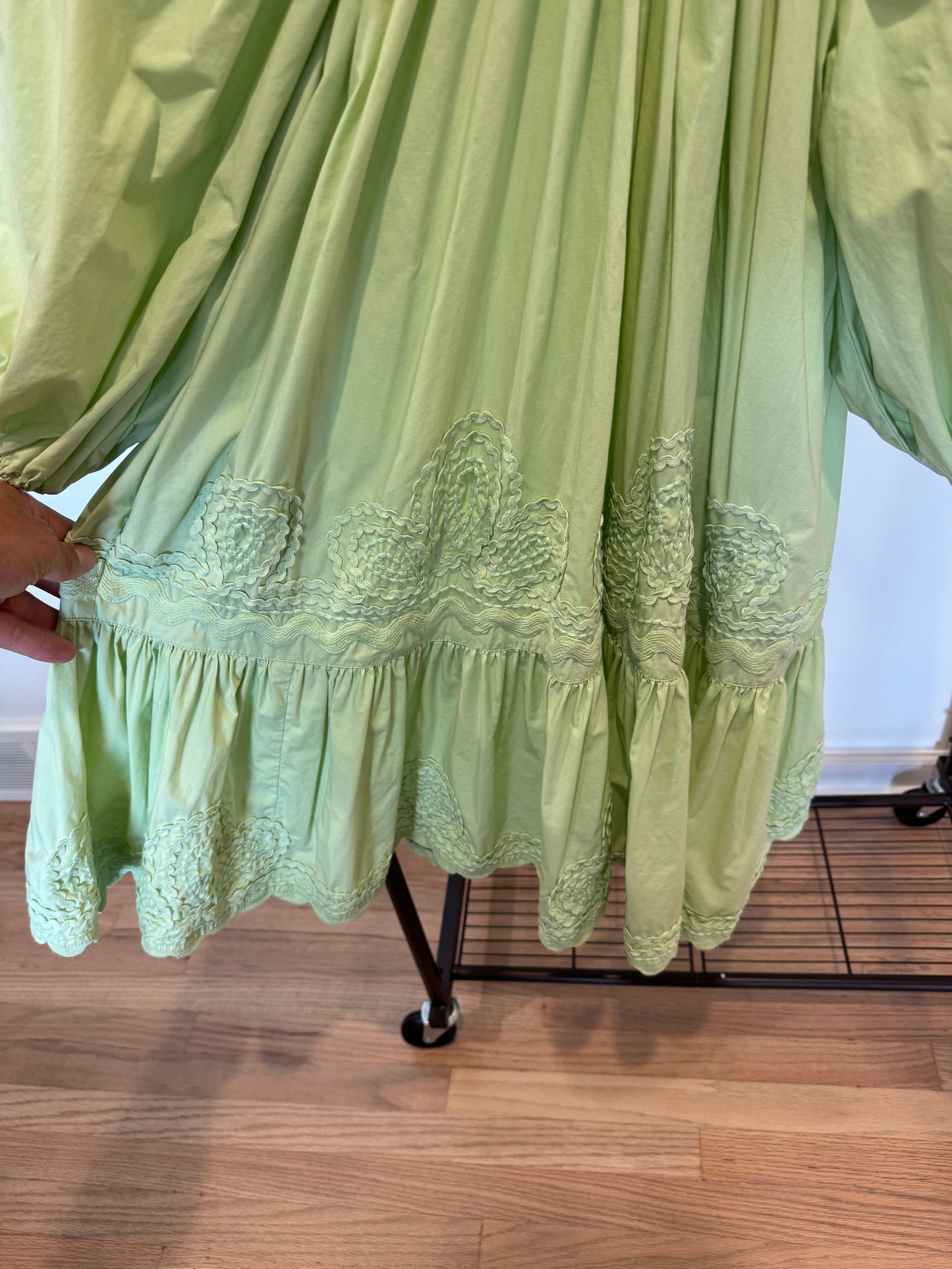 Juliet Dunn Puff Sleeve Green Midi Dress size 1 US 4/6