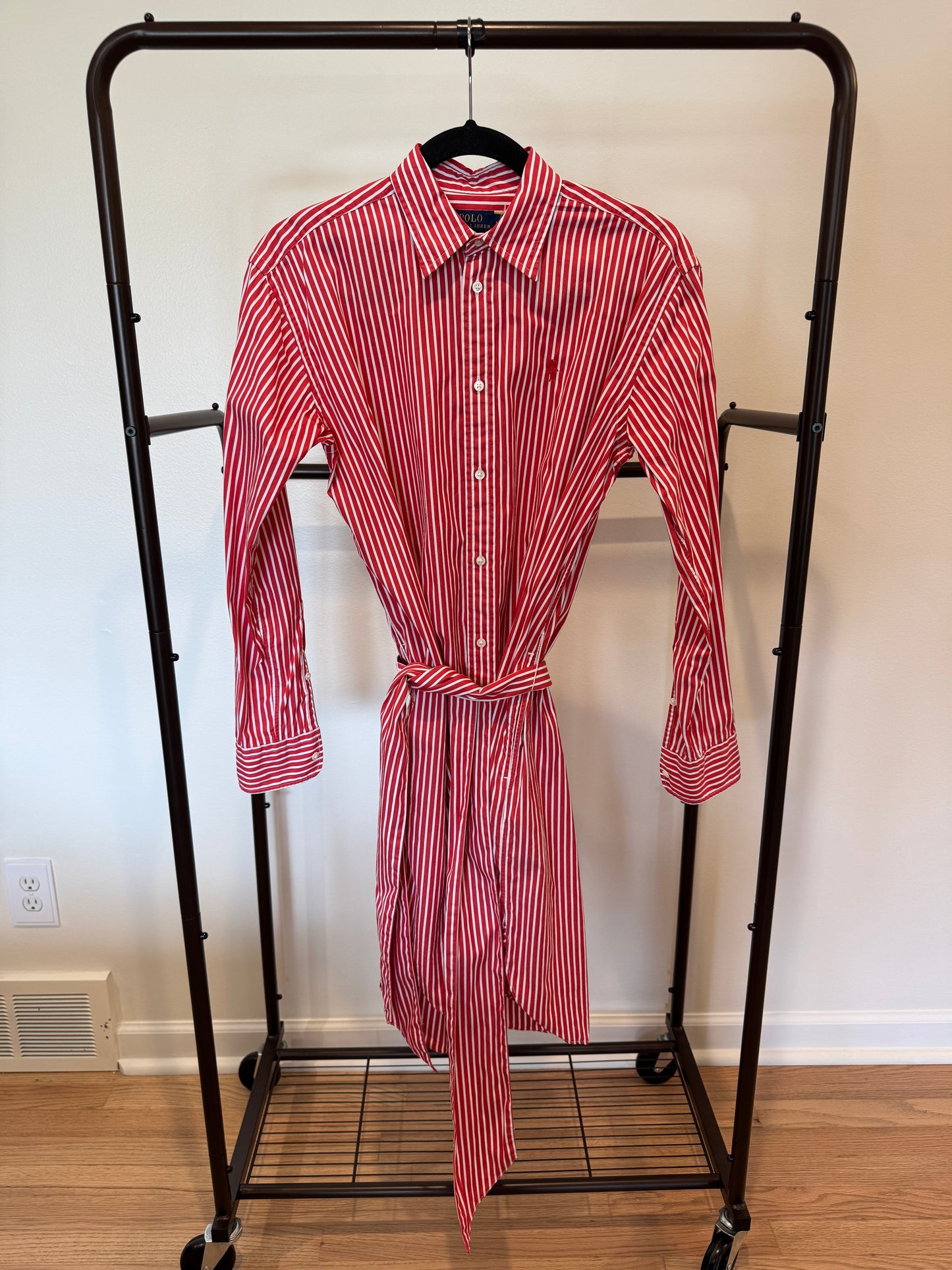 Polo Ralph Lauren Midi Shirt Dress Red Stripe size 4