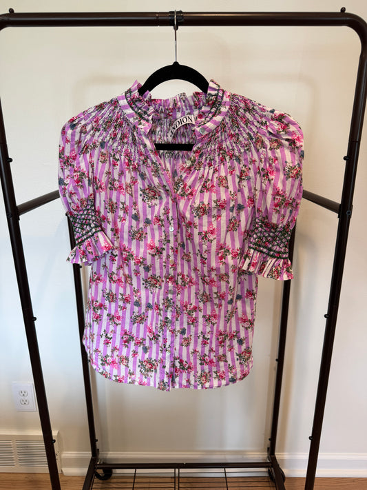 Andion Amelia Pink Stripe Floral Top size S