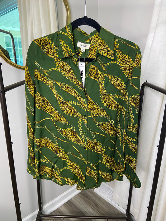 L'agence Nina Silk Printed Blouse In Green size S