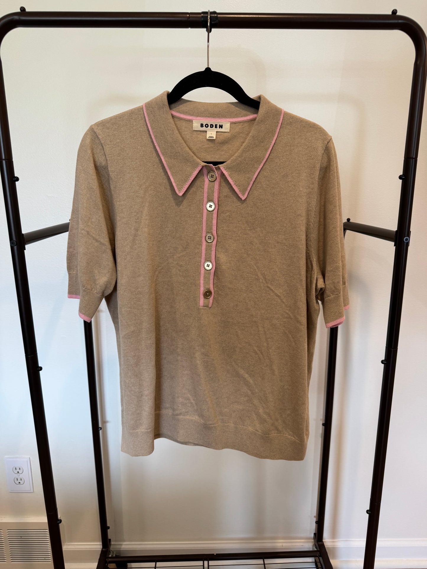 Boden Liz Henley T-Shirt in Chinchilla Melange size L