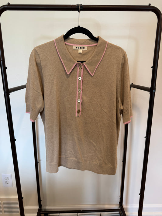 Boden Liz Henley T-Shirt in Chinchilla Melange size L