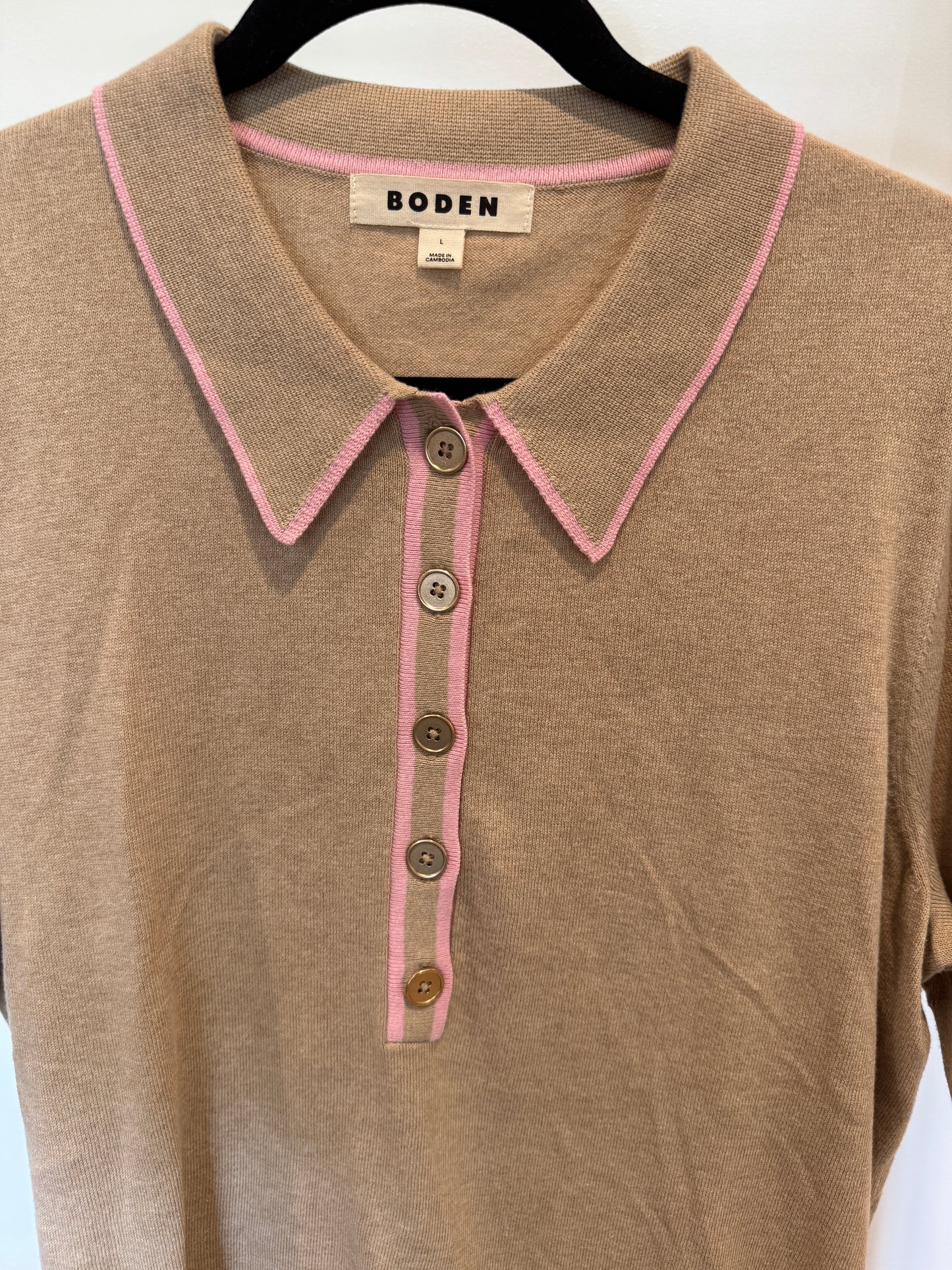 Boden Liz Henley T-Shirt in Chinchilla Melange size L