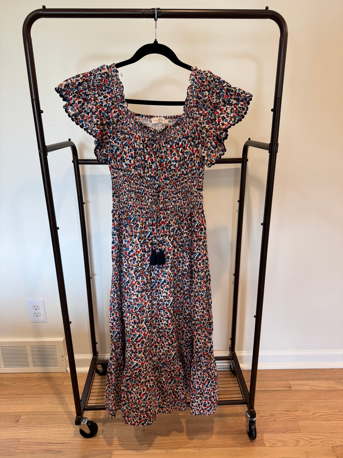 Tory Burch Wild Flower Smocked Midi Dress size S