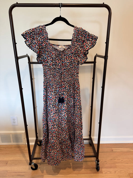 Tory Burch Wild Flower Smocked Midi Dress size S