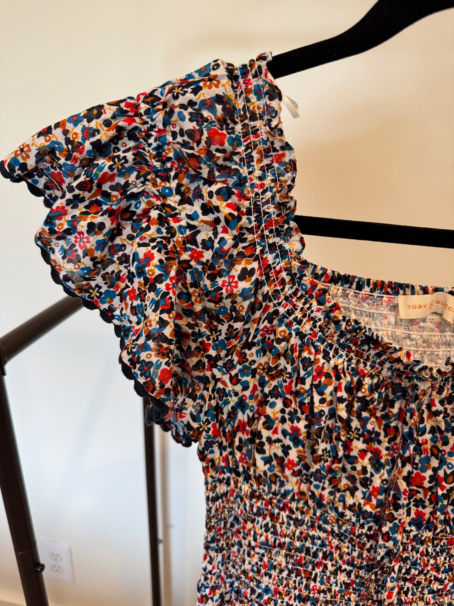 Tory Burch Wild Flower Smocked Midi Dress size S