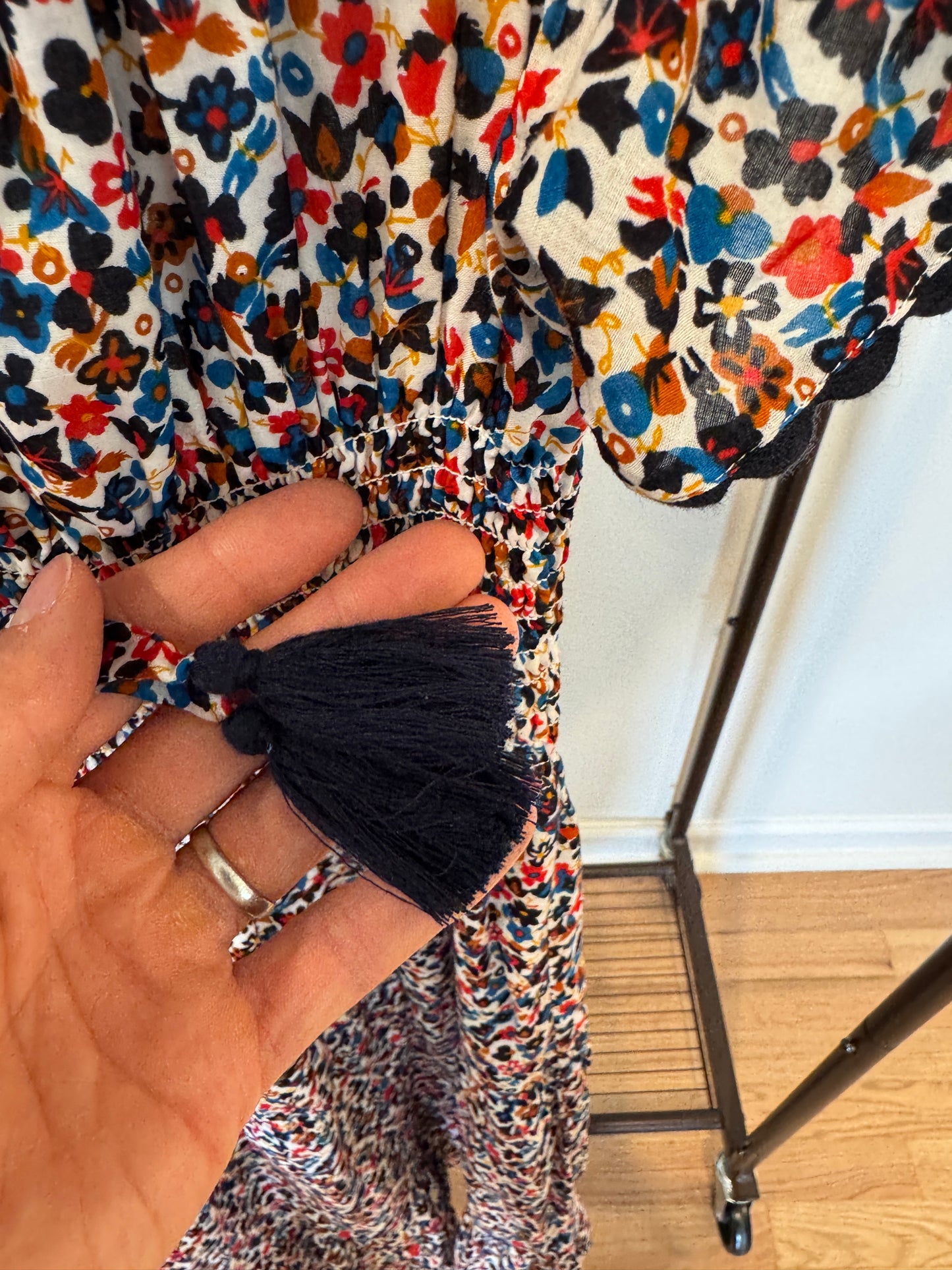Tory Burch Wild Flower Smocked Midi Dress size S
