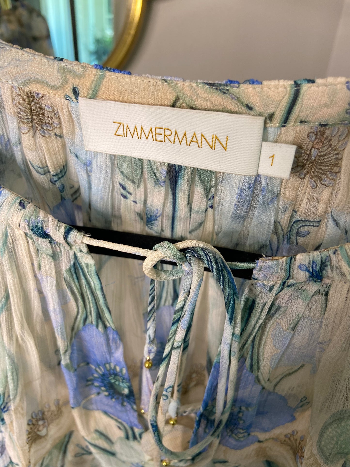 Zimmermann Rhythm Gathered Floral-Print Crepon Top size 6