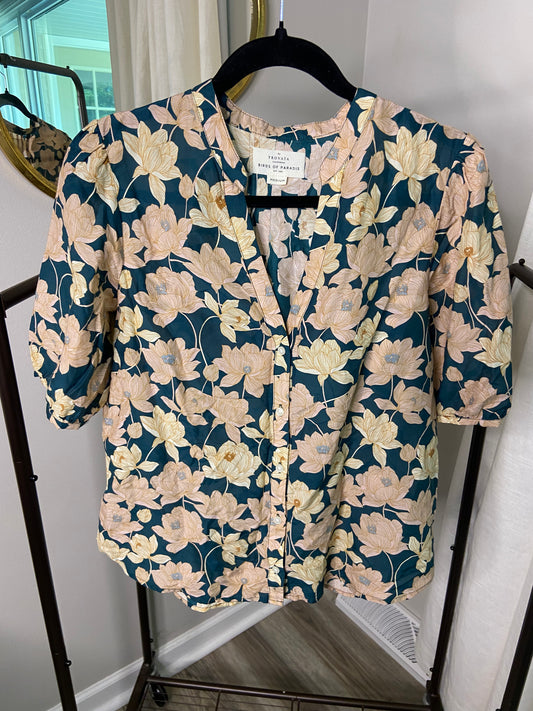Trovata Birds of Paradis Dakota Blouse Jasper Twilight size M