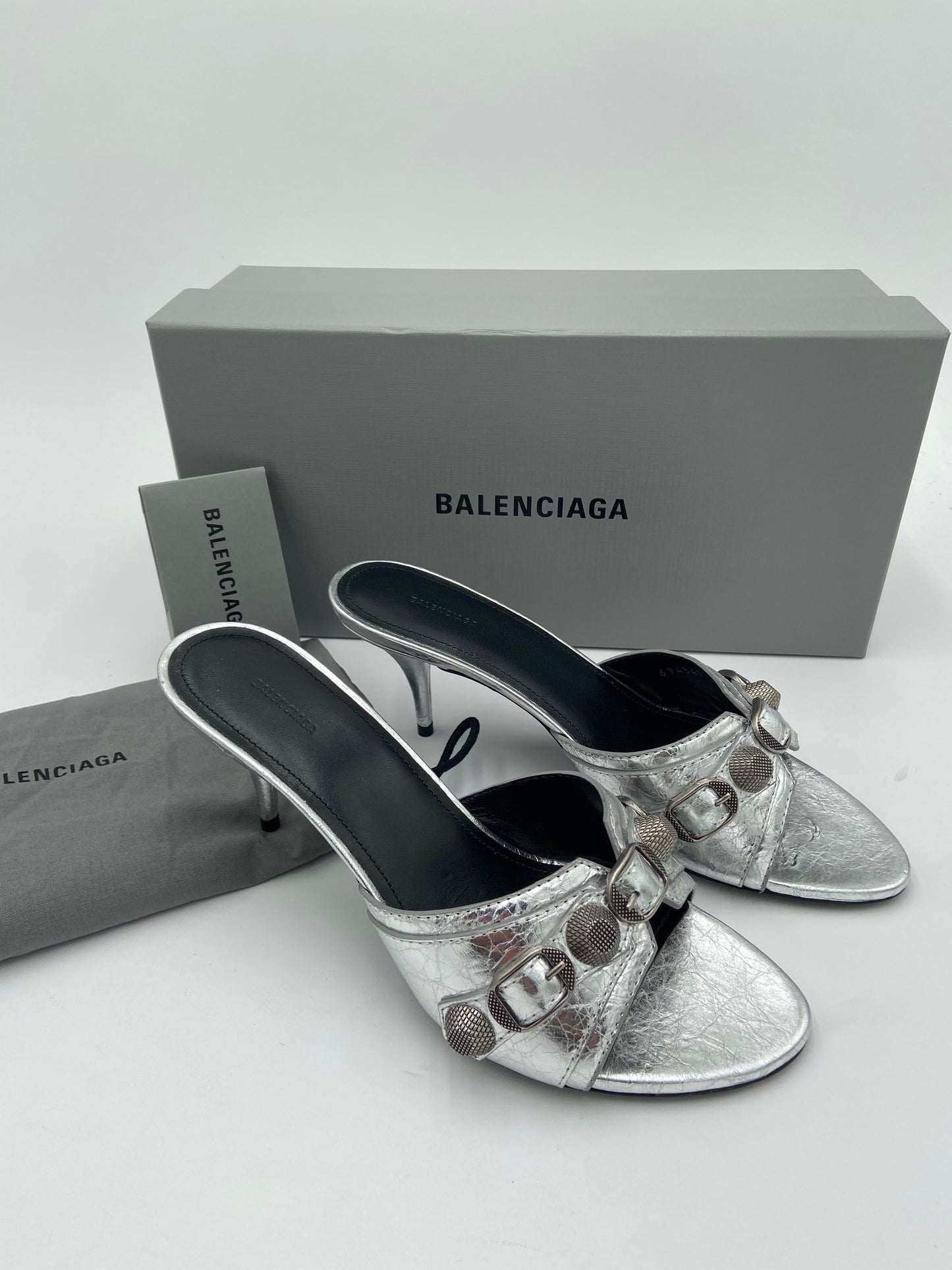 Balenciaga Cagole metallic leather mules size 37.5