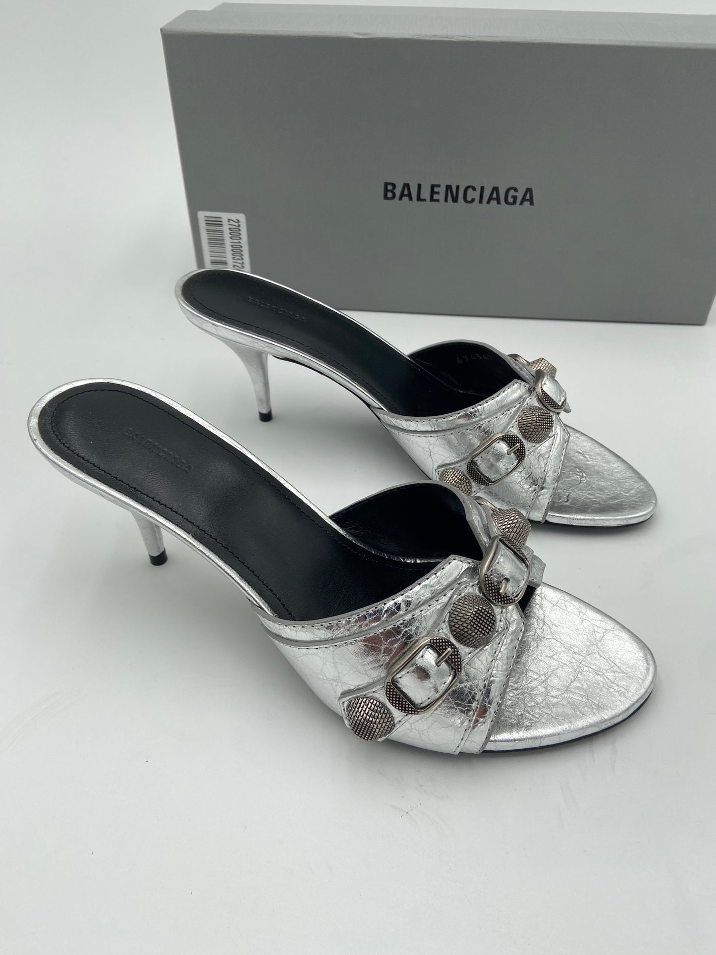 Balenciaga Cagole metallic leather mules size 37.5