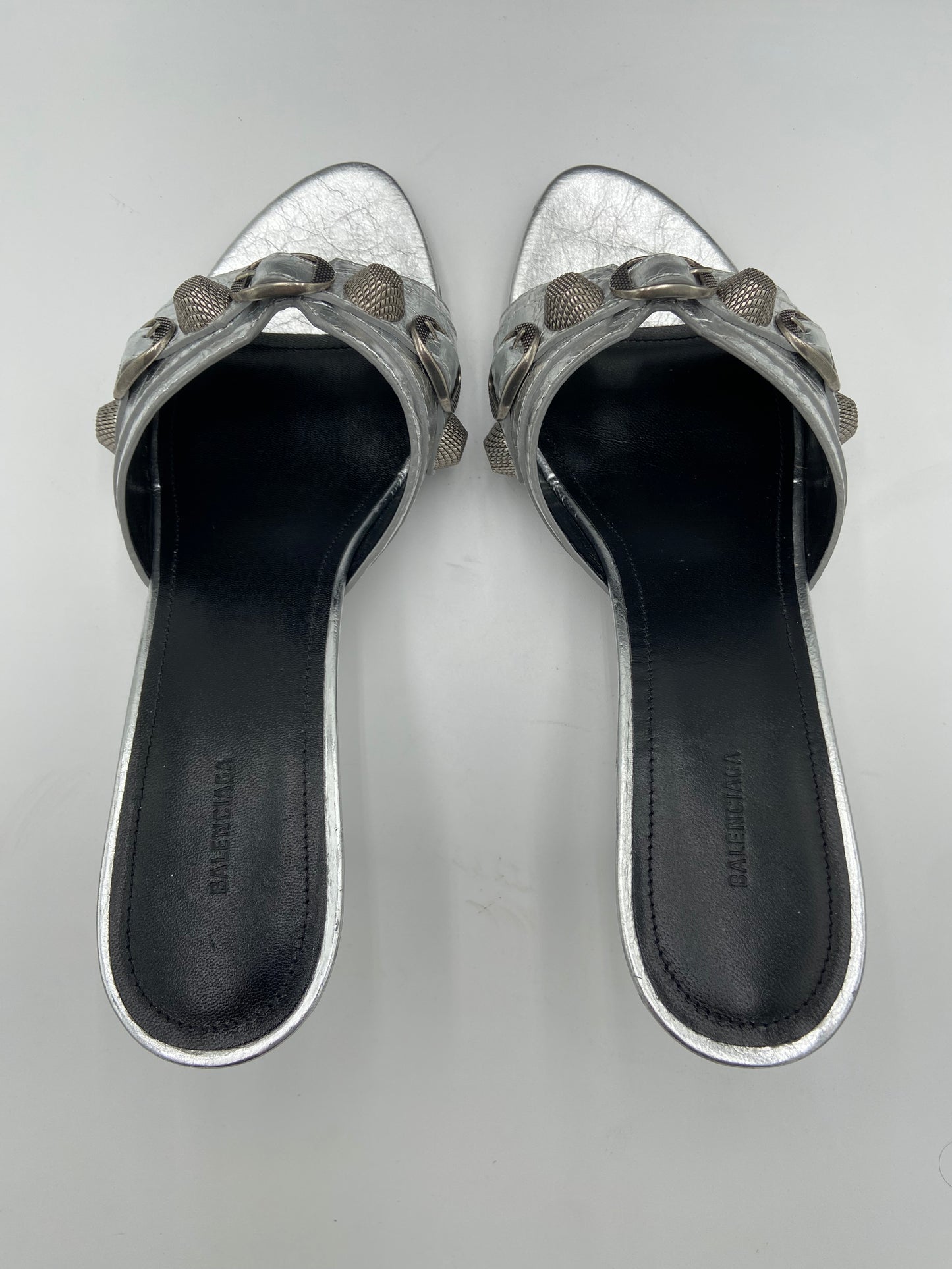 Balenciaga Cagole metallic leather mules size 37.5