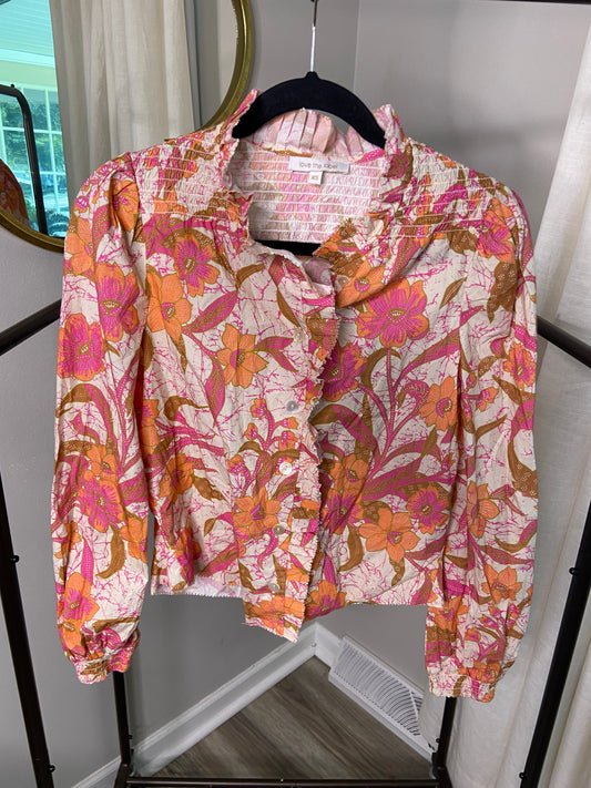 Love the Label Quincy Ruffled Floral Cotton Top size XS
