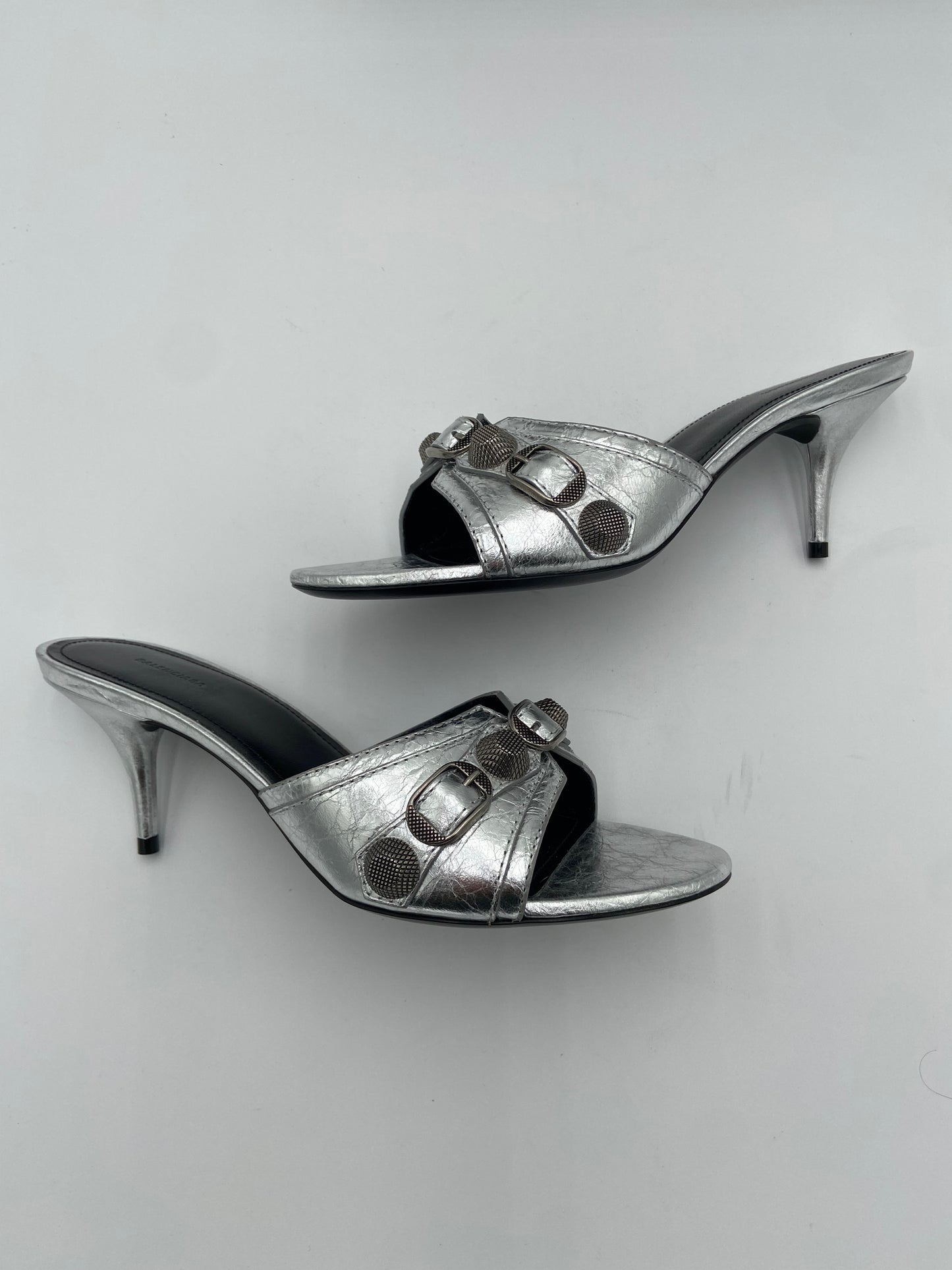 Balenciaga Cagole metallic leather mules size 37.5