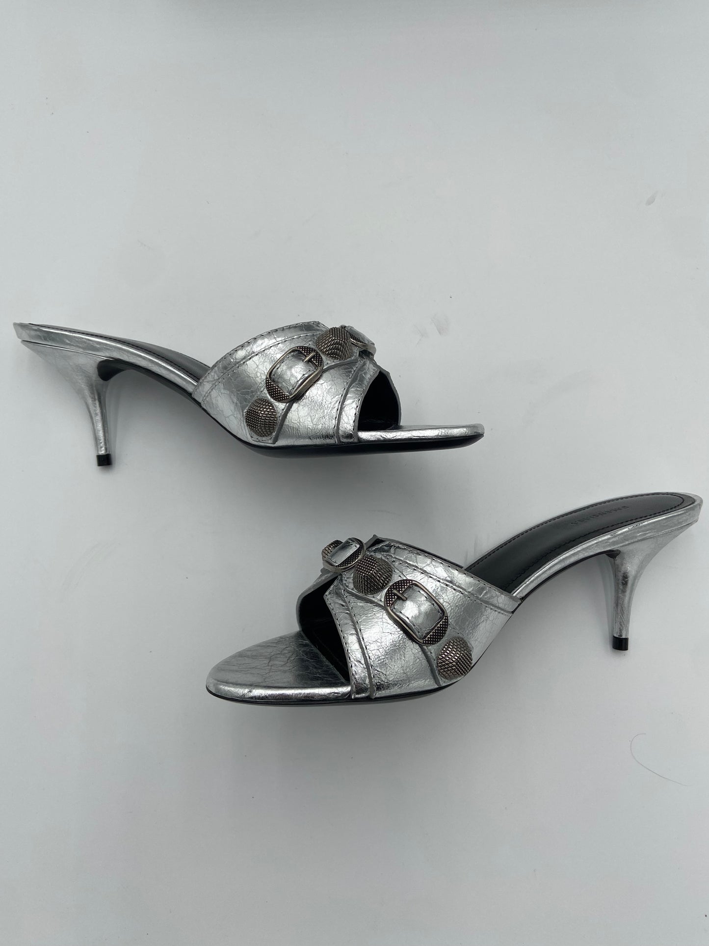 Balenciaga Cagole metallic leather mules size 37.5