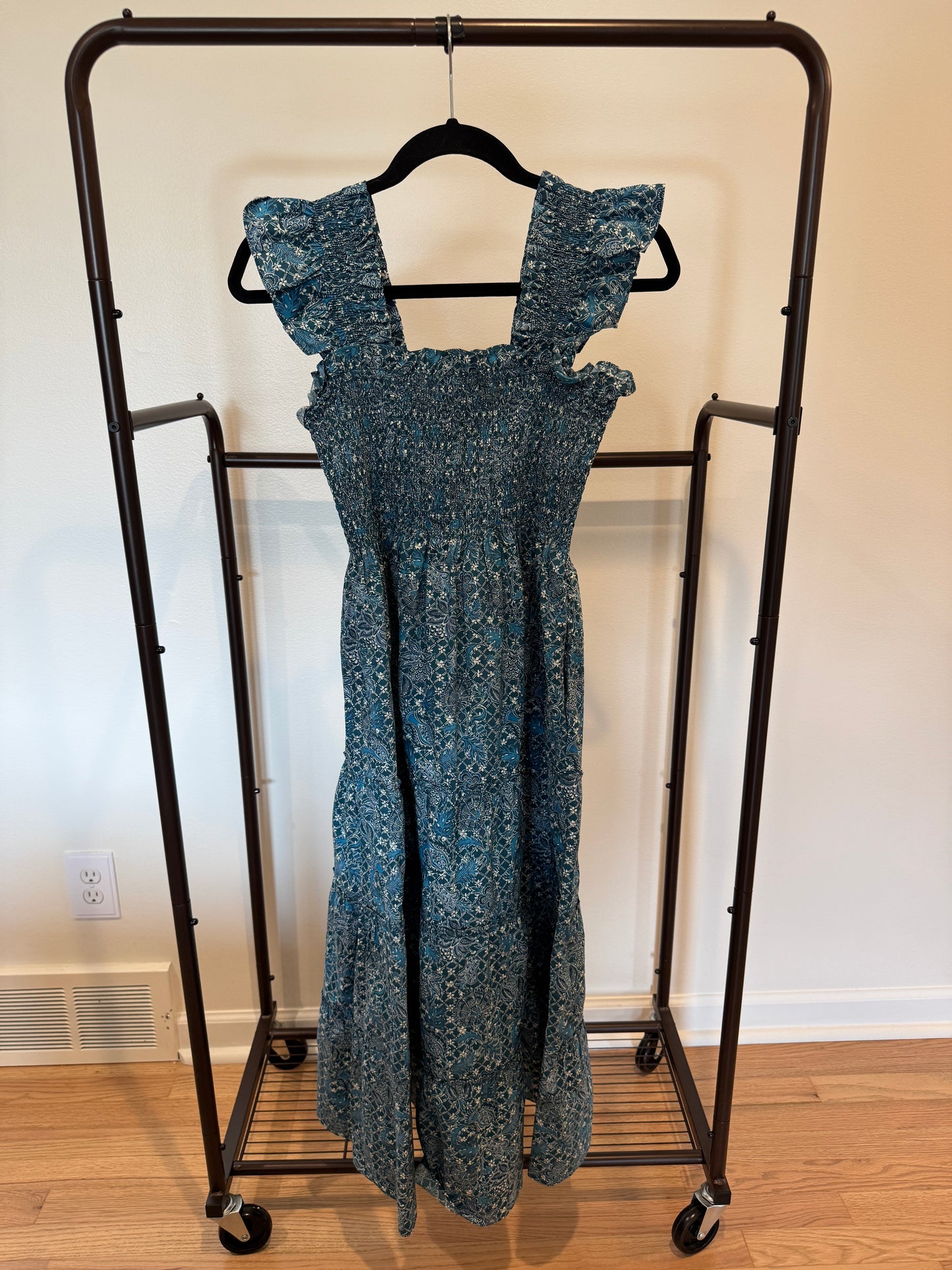Hill House The Ellie Nap Dress in Navy Calico Trellis size S