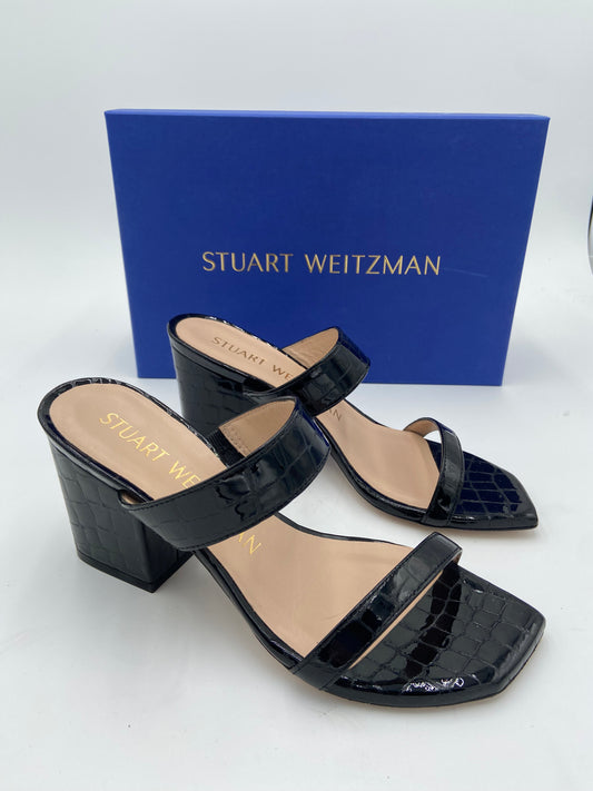 Stuart Weitzman Black Patent Croc Olive 75 Mule size 7