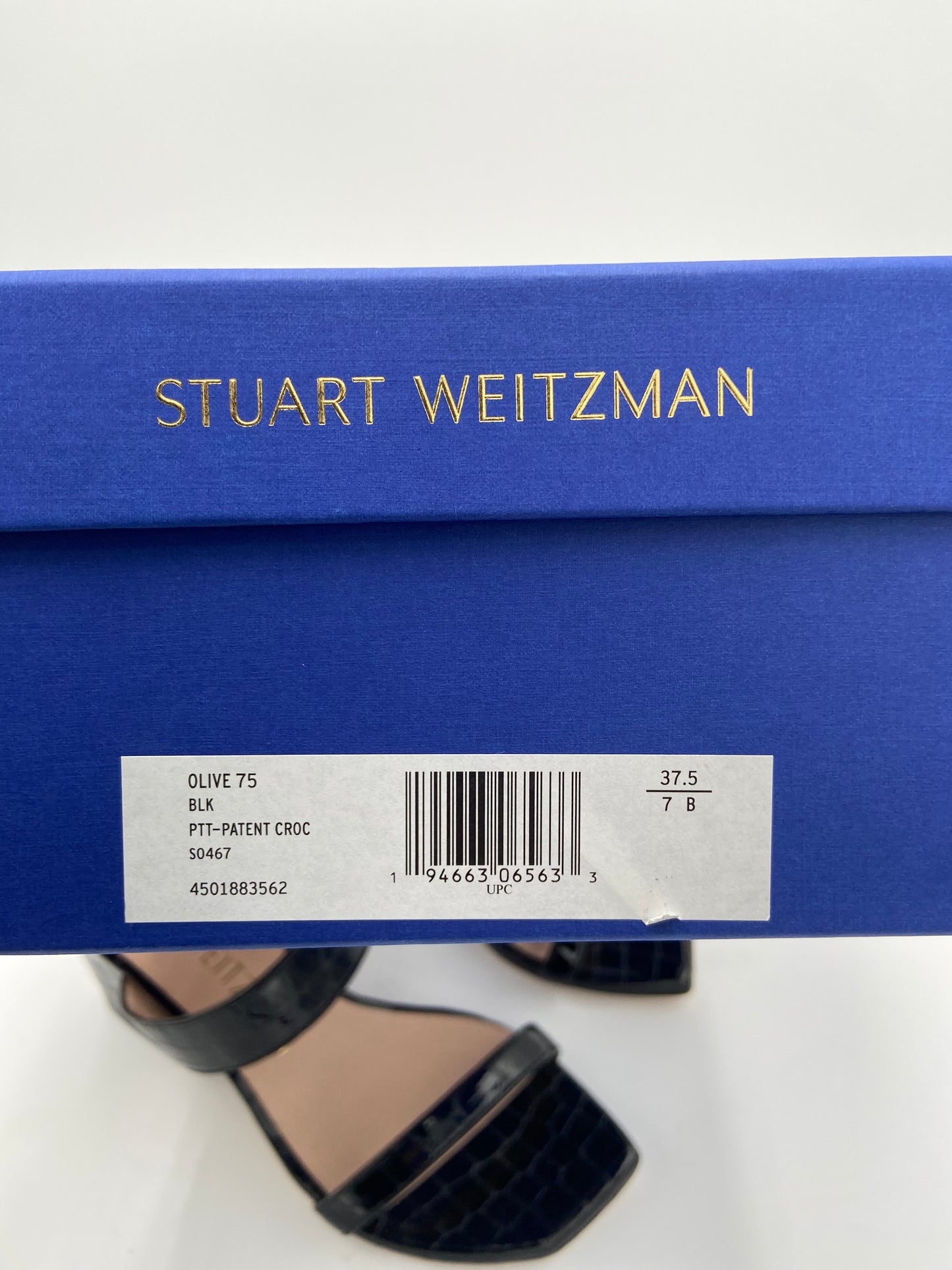 Stuart Weitzman Black Patent Croc Olive 75 Mule size 7