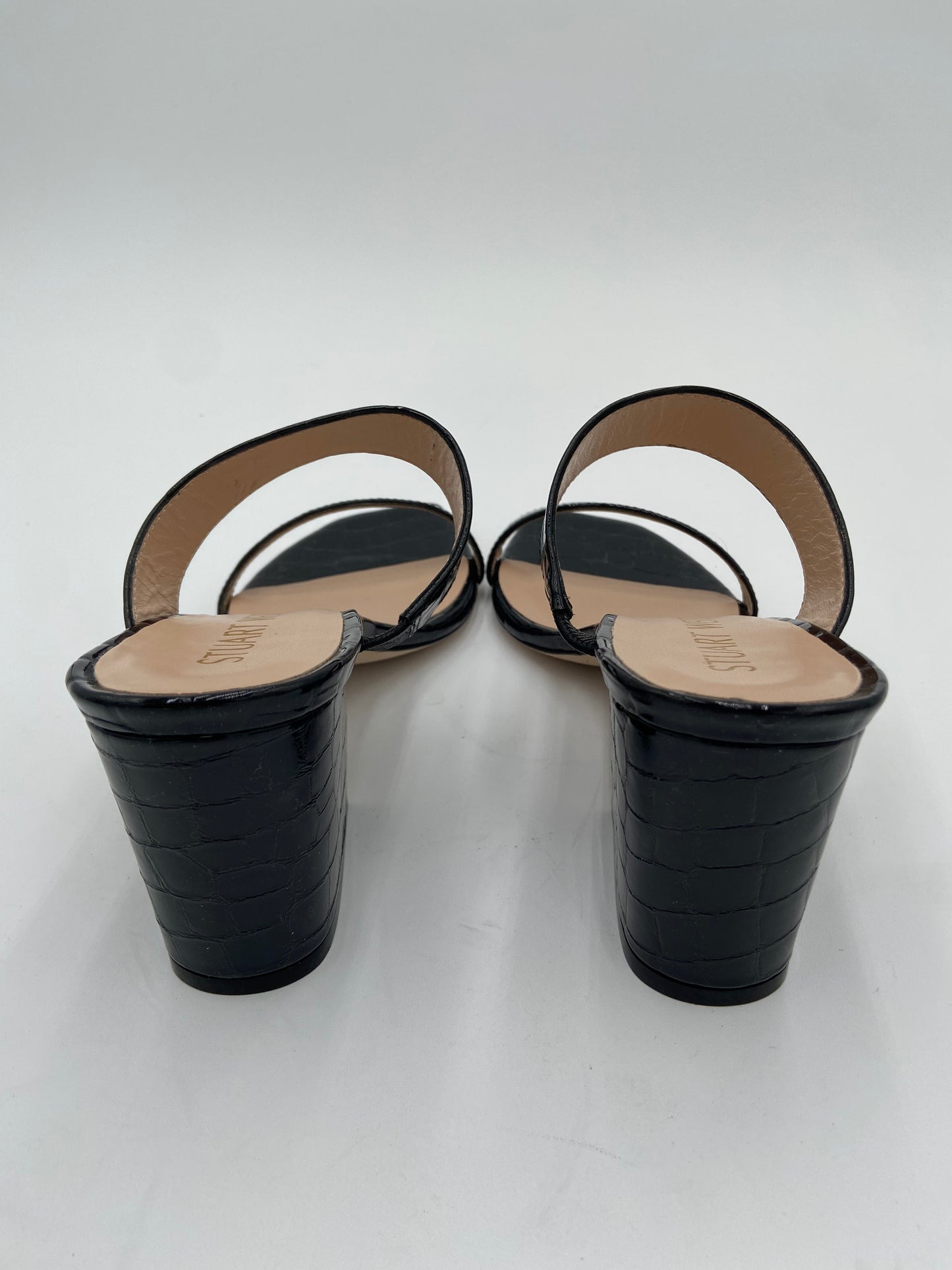 Stuart Weitzman Black Patent Croc Olive 75 Mule size 7