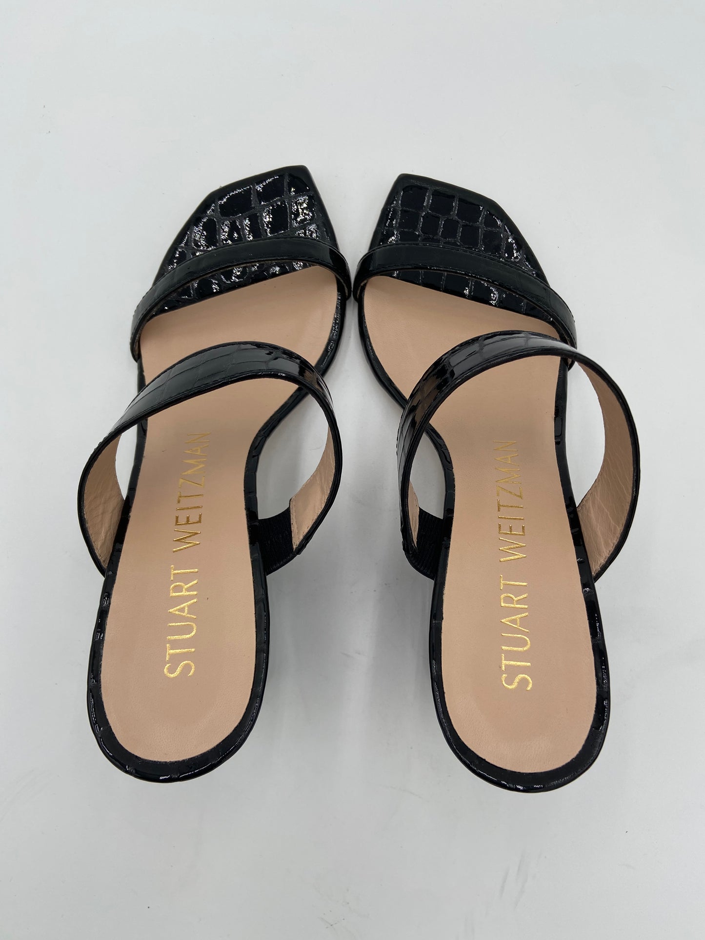 Stuart Weitzman Black Patent Croc Olive 75 Mule size 7