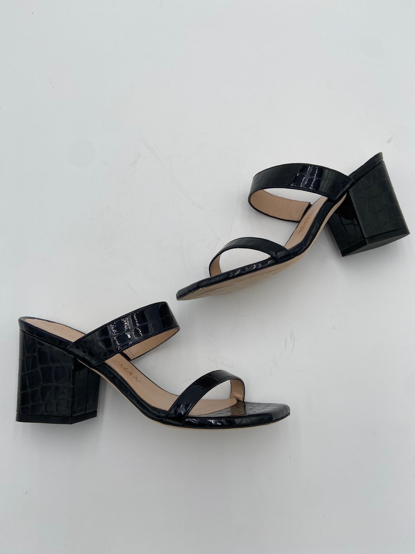 Stuart Weitzman Black Patent Croc Olive 75 Mule size 7
