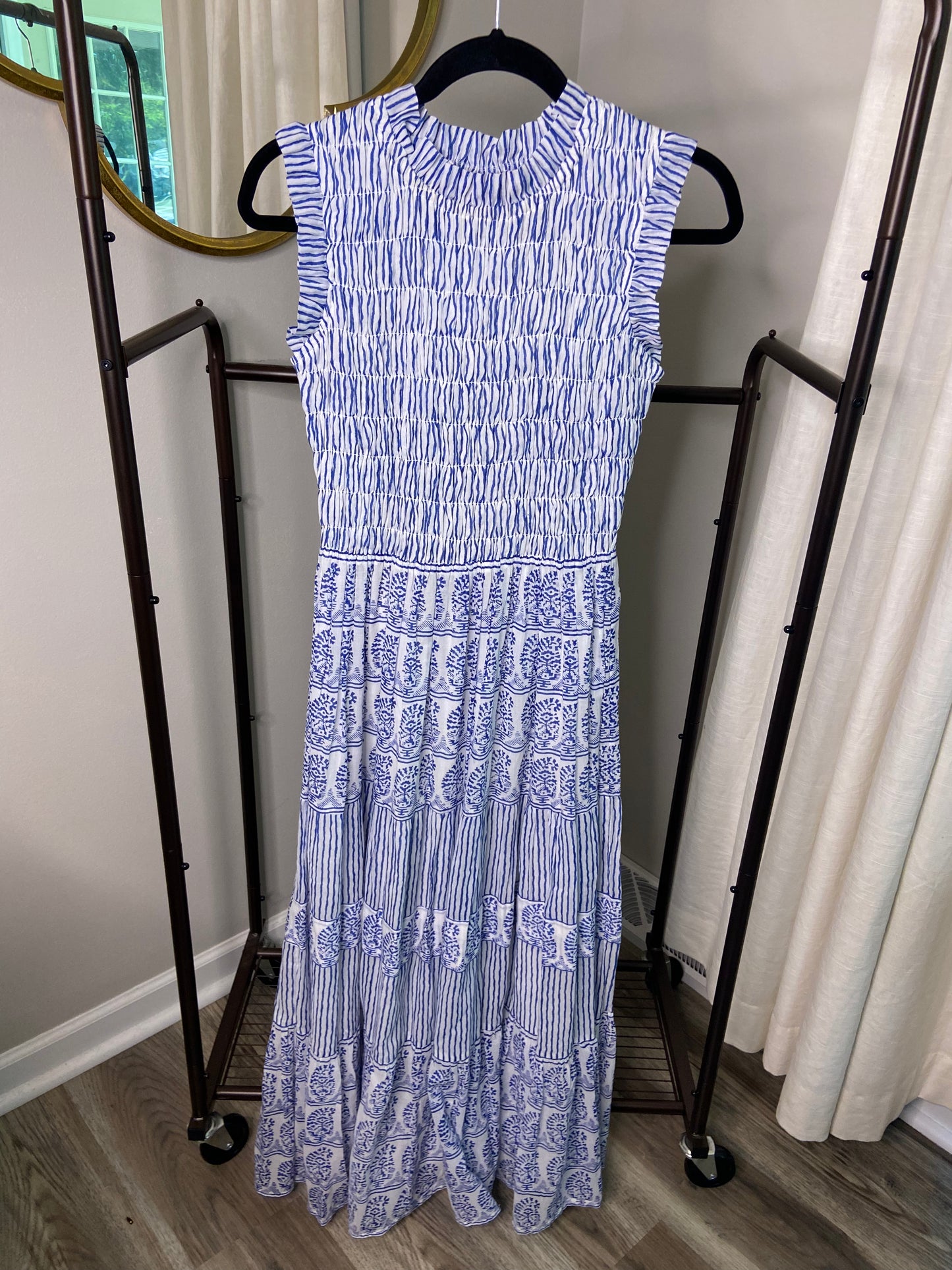 Oliphant Sorrento Blue Smocked Maxi Dress size XS