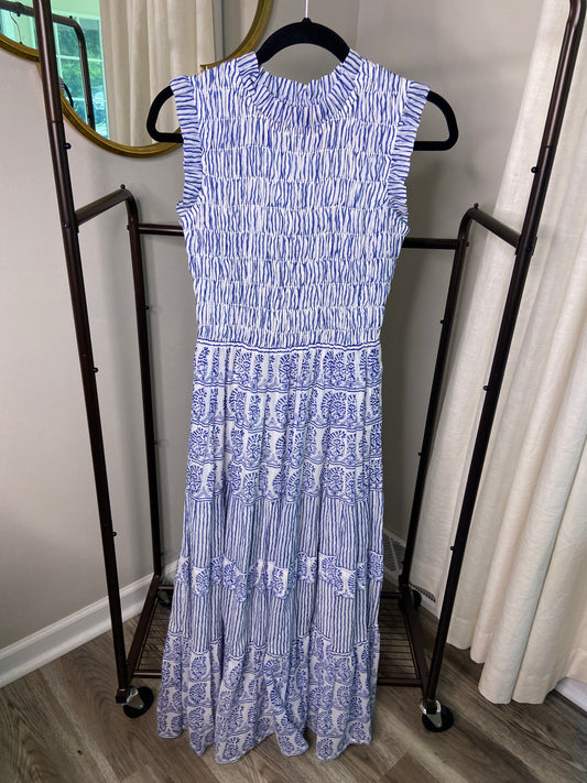 Oliphant Sorrento Blue Smocked Maxi Dress size XS