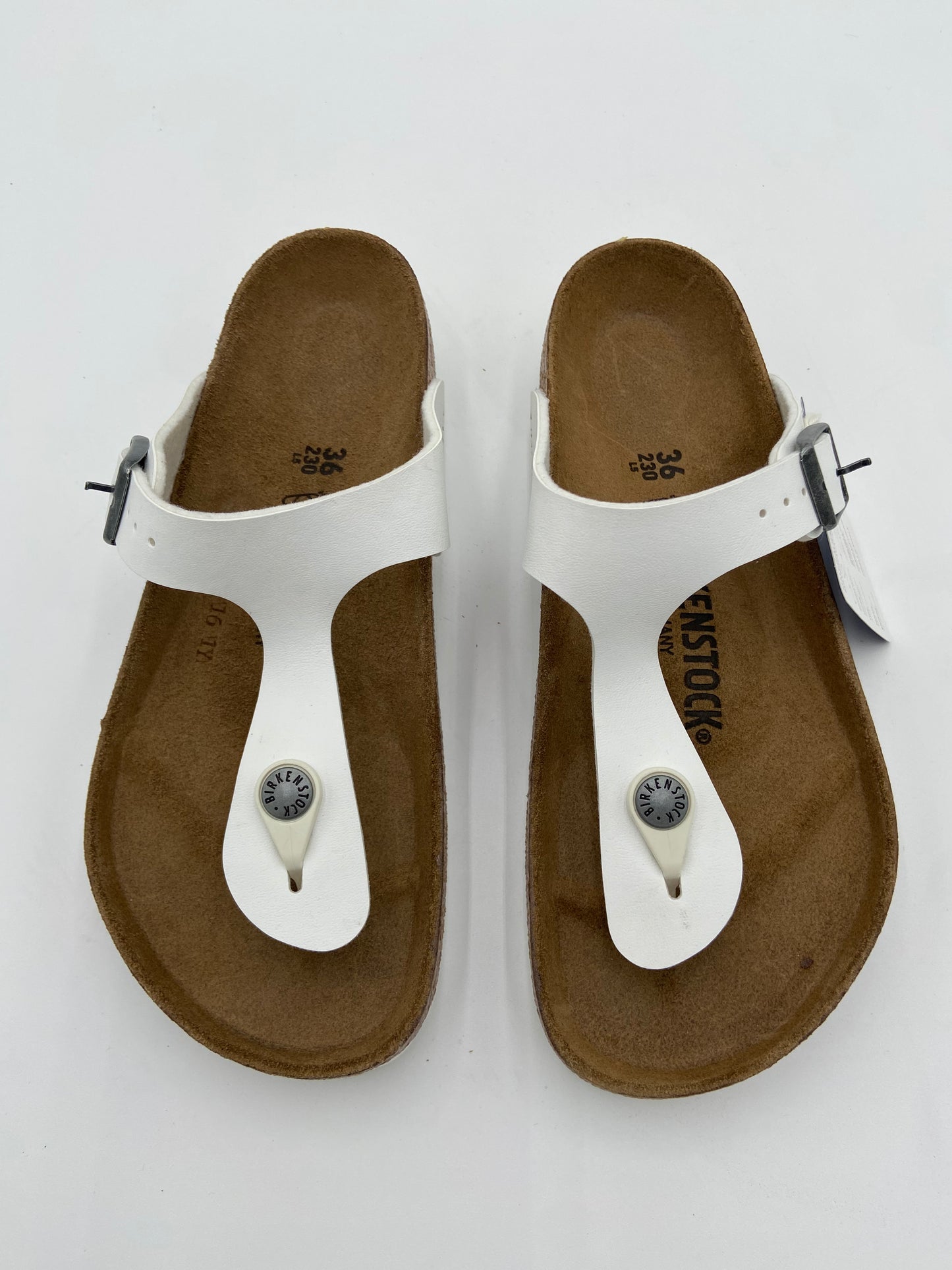 Birkenstock Gizeh Birko-Flor White Leather Sandals size 36 US 5-5.5