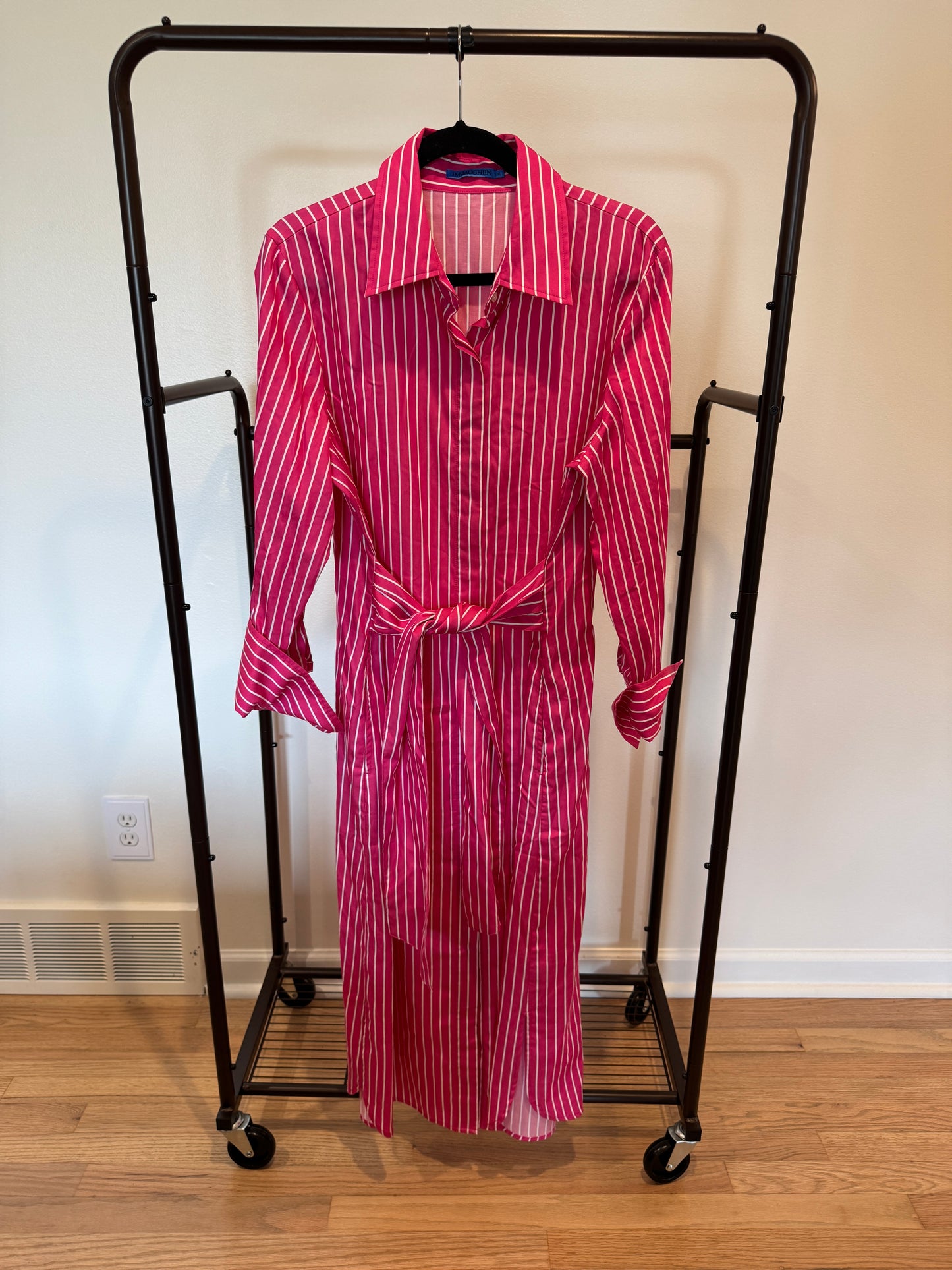 J. McLaughlin Pink Orla Midi Dress in Pink Stripe size XL