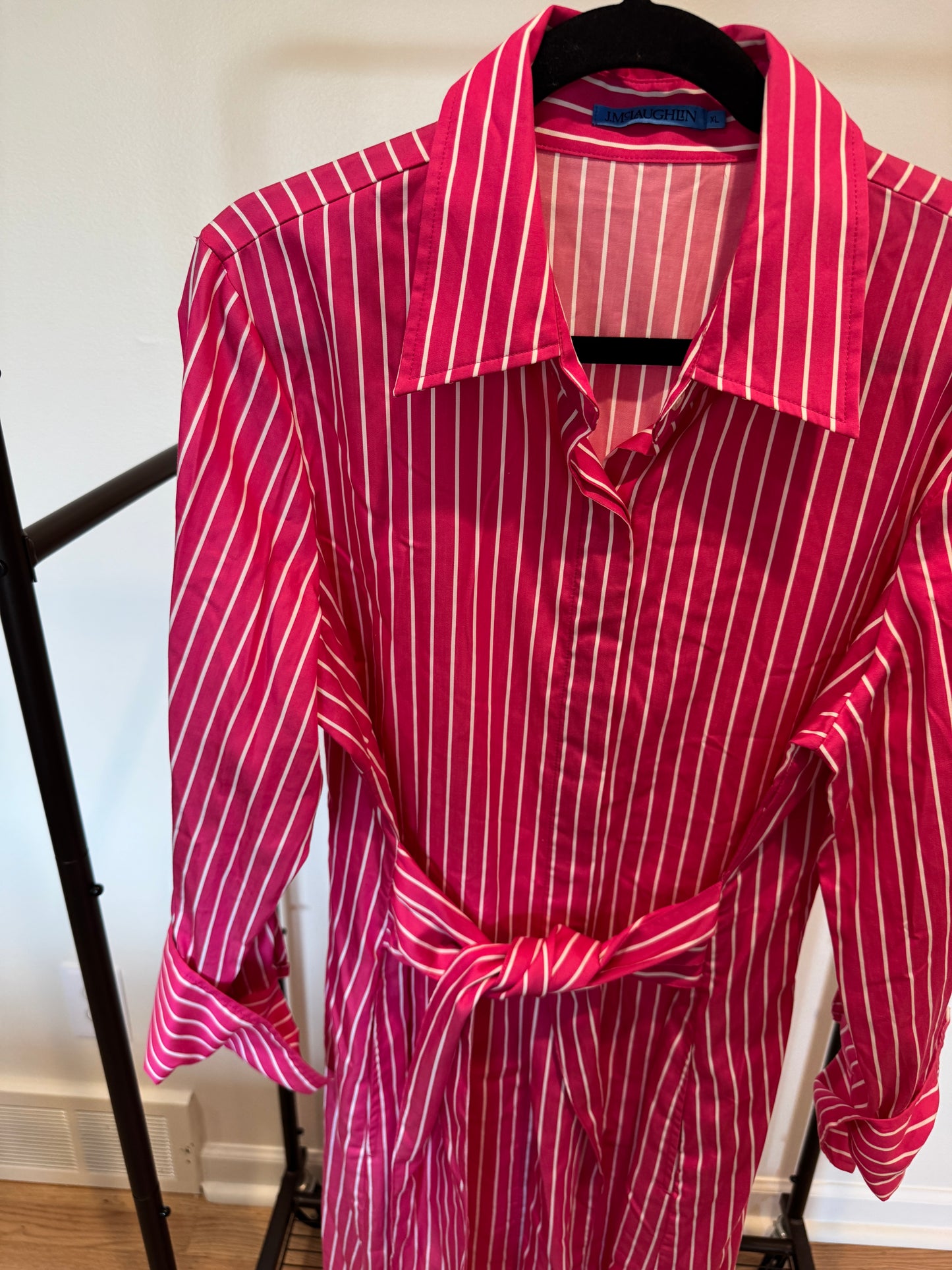 J. McLaughlin Pink Orla Midi Dress in Pink Stripe size XL