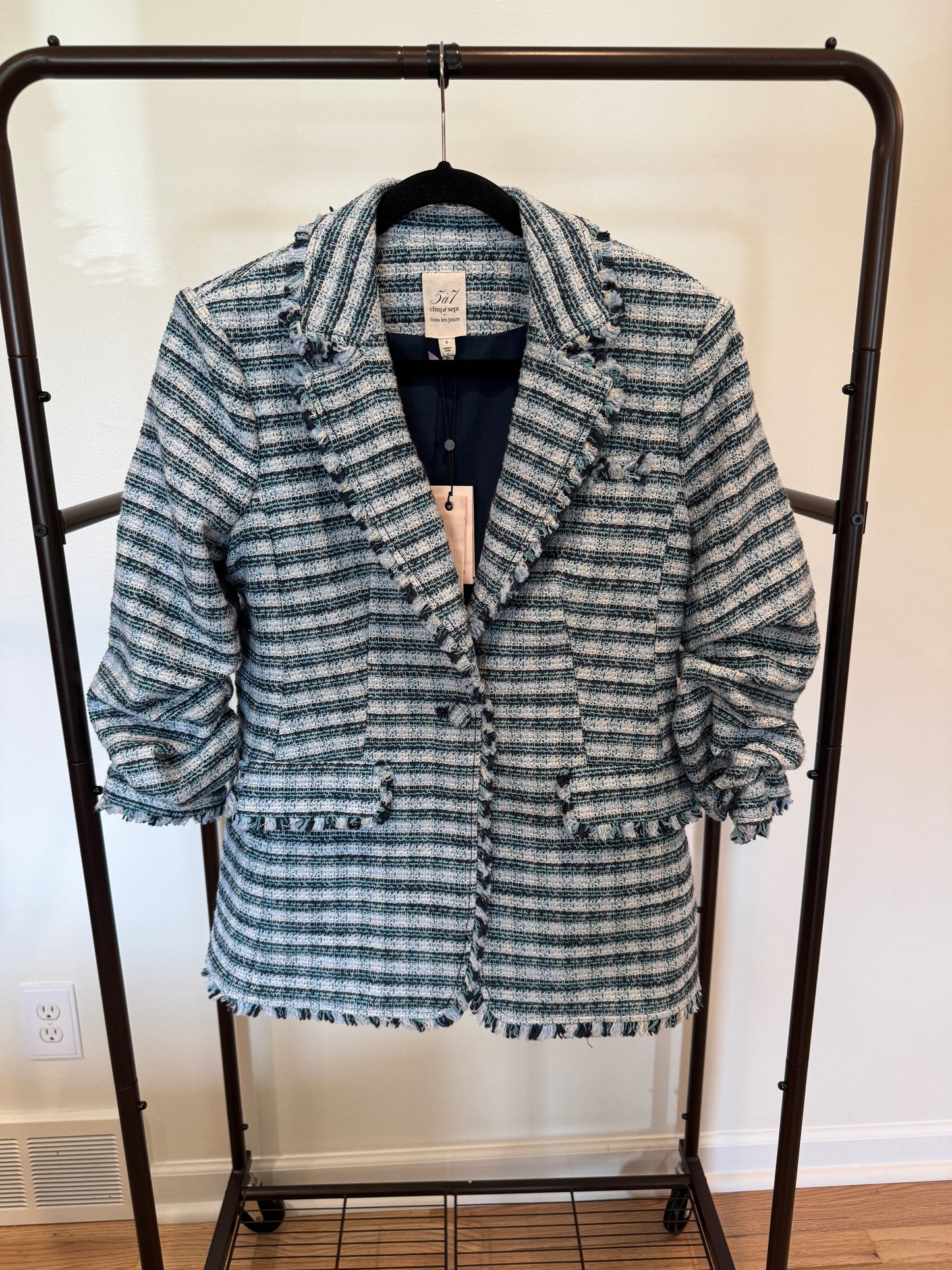 Cinq a Sept Khloe Blue Tweed Blazer size 6