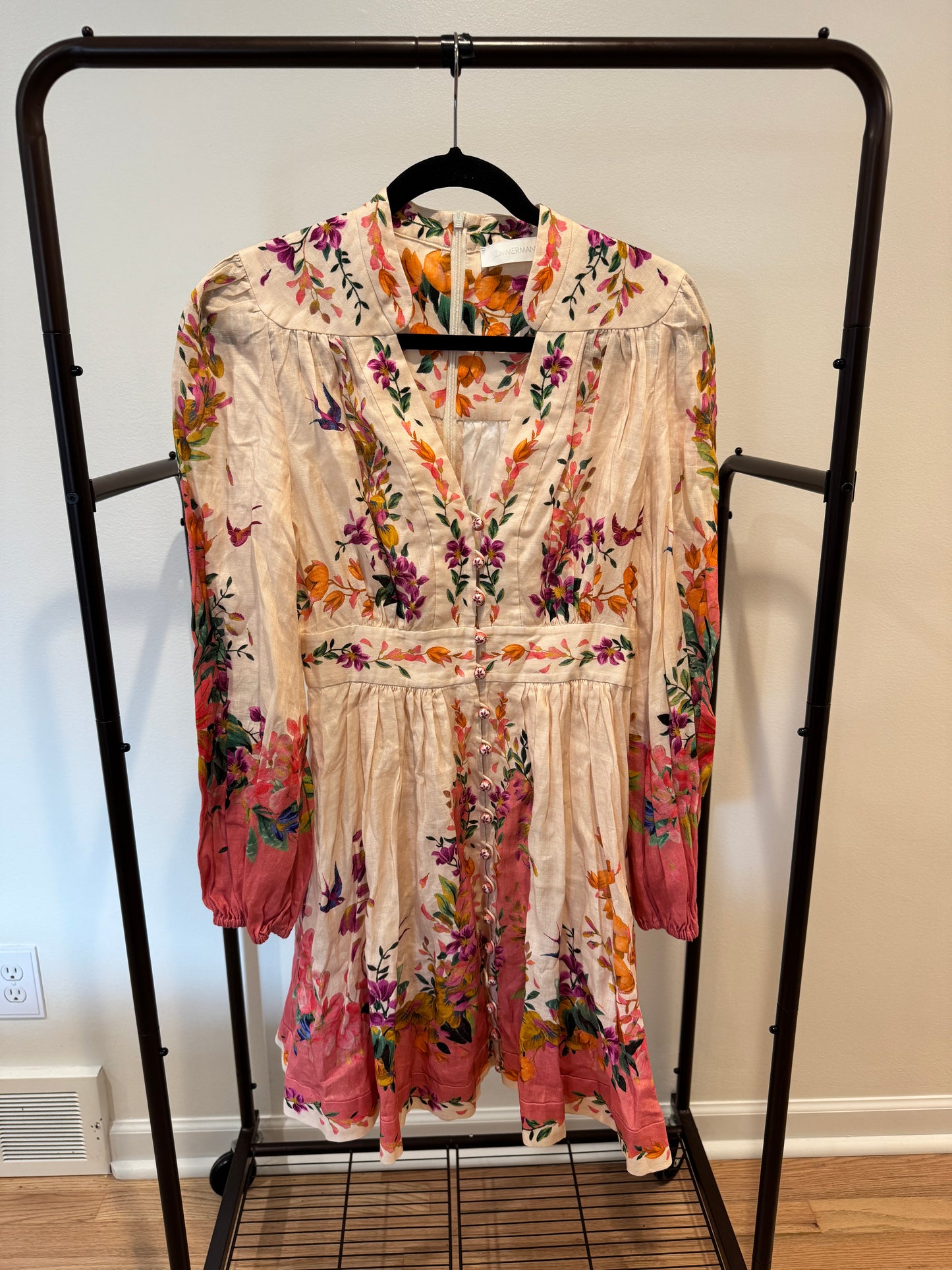 Zimmermann Tropicana Floral-Print Linen Mini Dress size 1 US 6