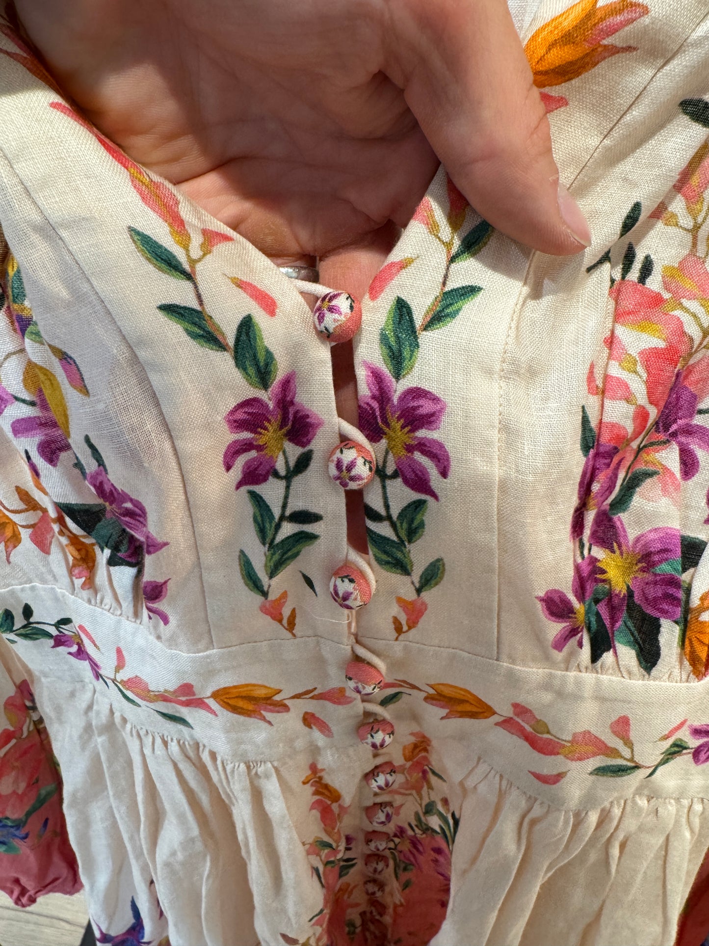Zimmermann Tropicana Floral-Print Linen Mini Dress size 1 US 6