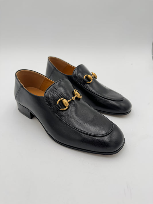 Gucci Horsebit Mid-Heel Loafers Black Leather size 36 US 6
