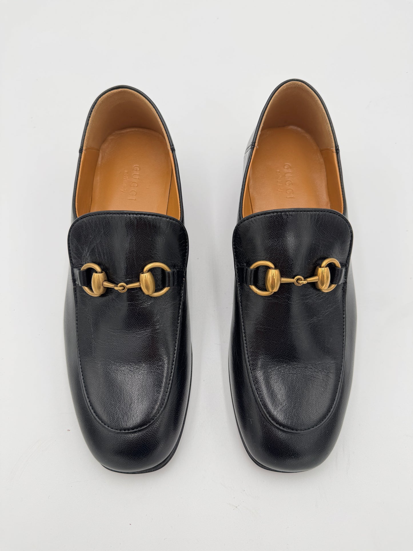 Gucci Horsebit Mid-Heel Loafers Black Leather size 36 US 6