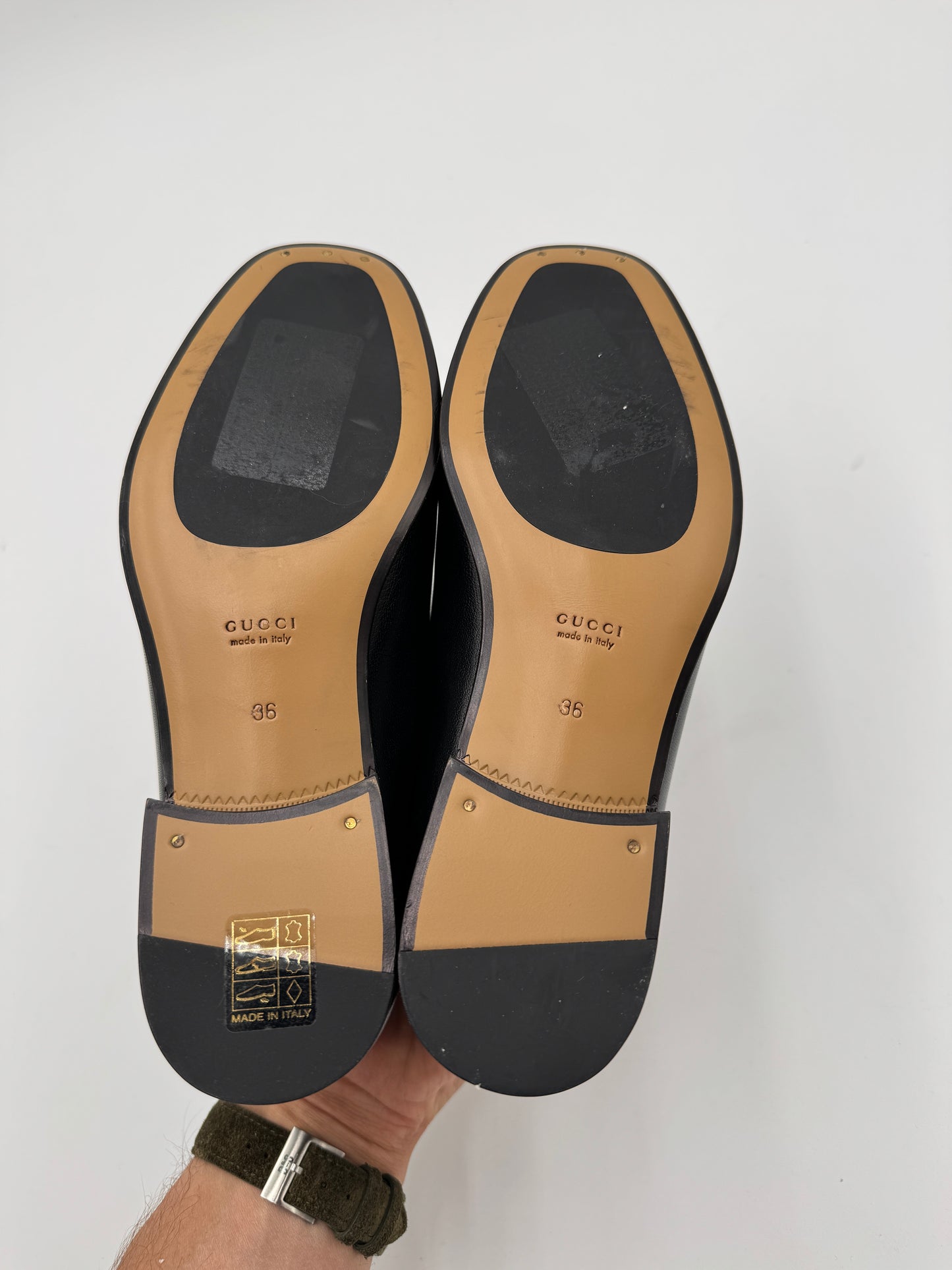 Gucci Horsebit Mid-Heel Loafers Black Leather size 36 US 6