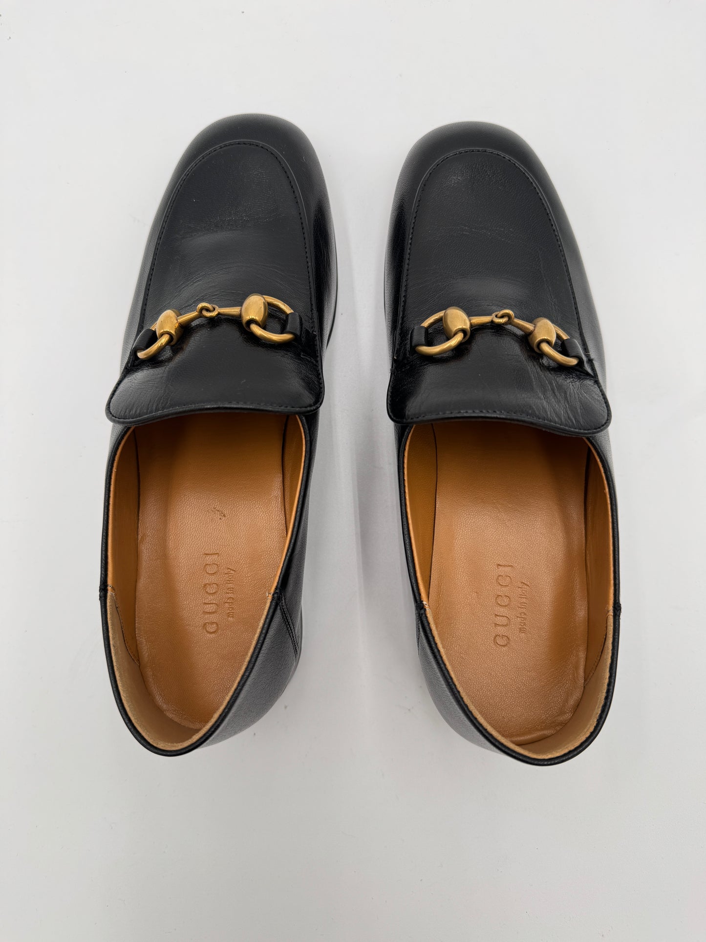 Gucci Horsebit Mid-Heel Loafers Black Leather size 36 US 6