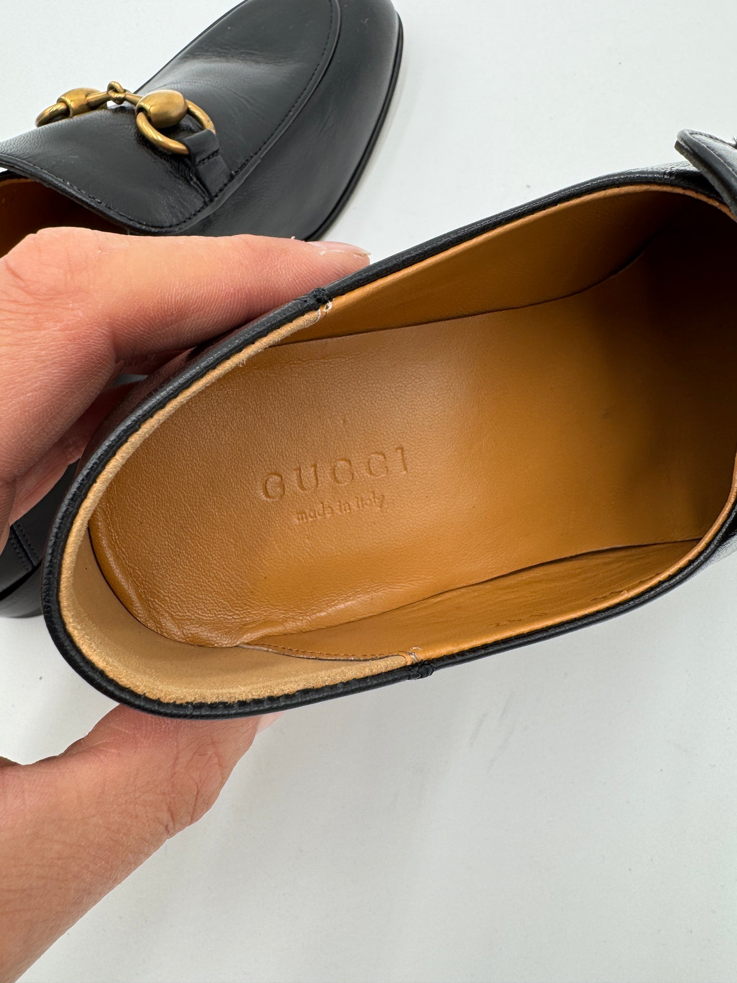Gucci Horsebit Mid-Heel Loafers Black Leather size 36 US 6