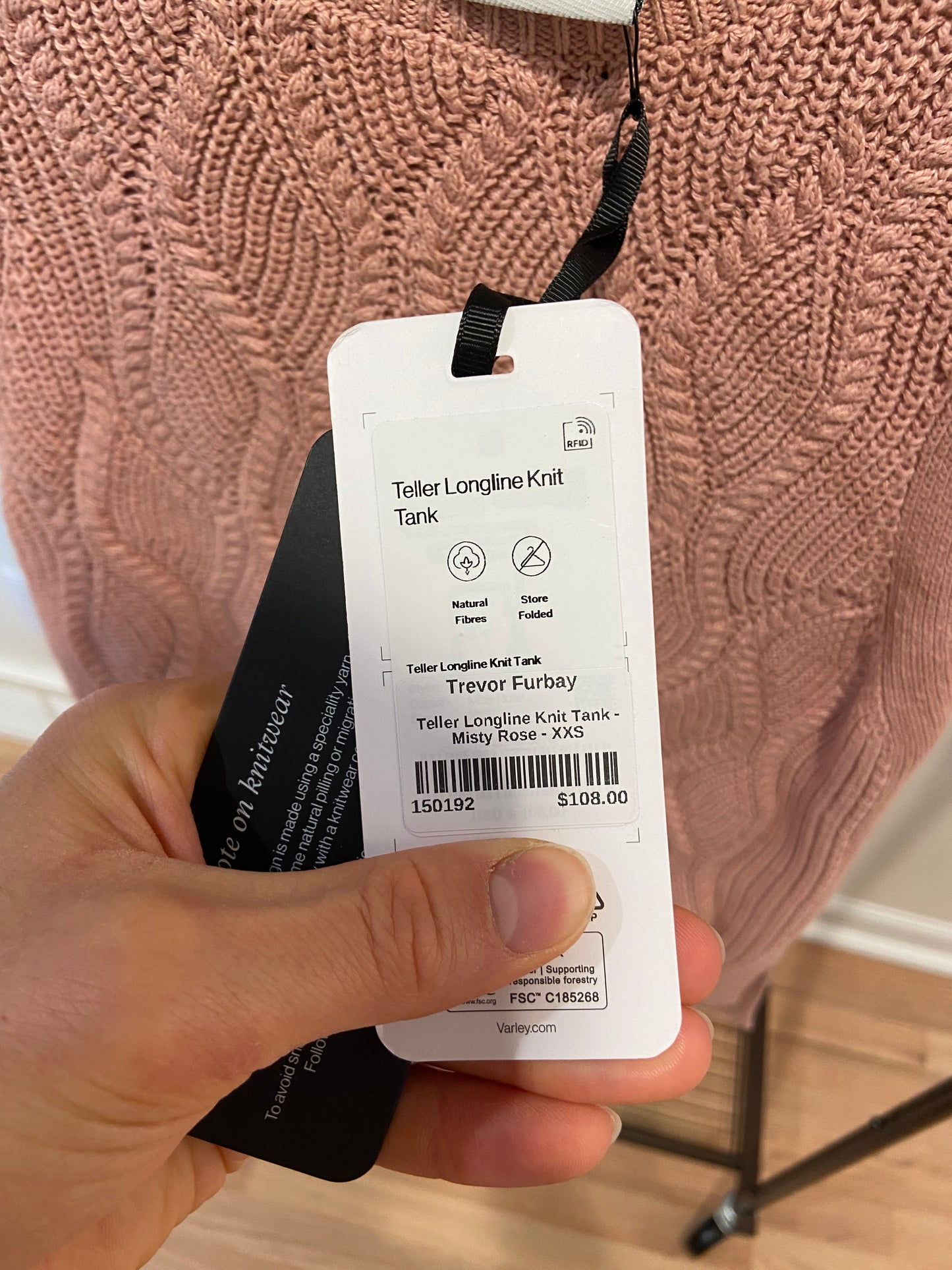 Varley Teller Longline Knit Tank Minty Rose size XXS