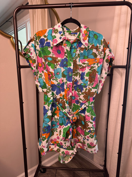 ZIMMERMANN Floral Riders Linen Playsuit size US 10