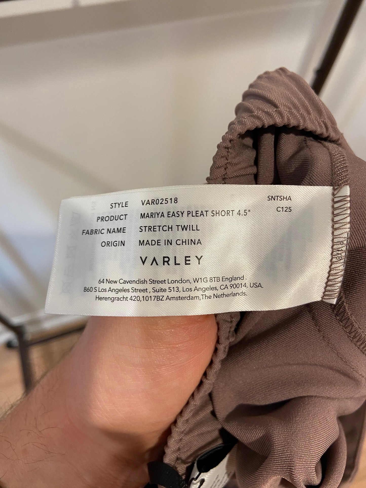 Varley XXS Mariya Easy Pleat Short 4.5" Deep Taupe size XS