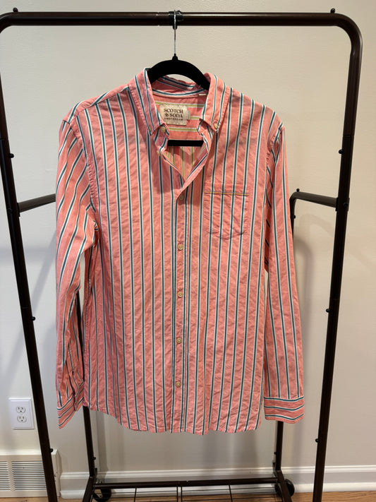 Scotch and Soda Dobby Stripe Coral Button Down size S