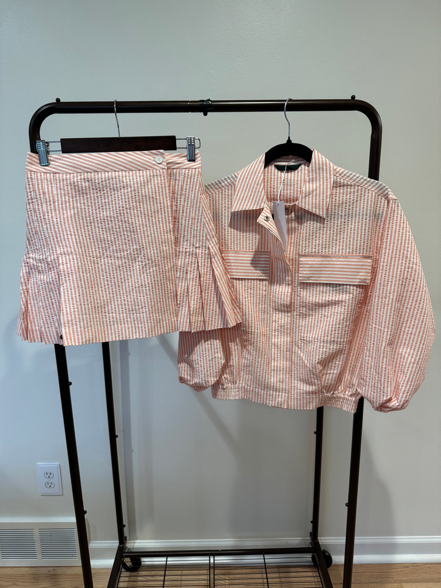 Lacoste Striped Seersucker Jacket with Seersucker Wrap Skirt size 36 US S