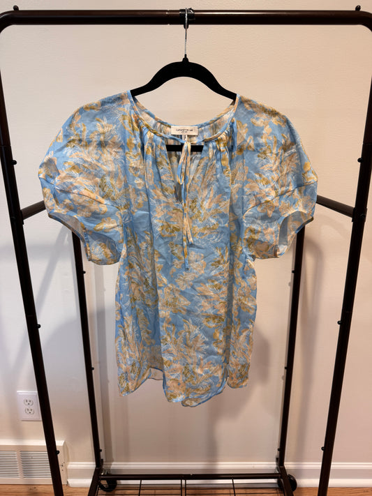 Lafayette 148 Floral Print Tie Neck Top size XS