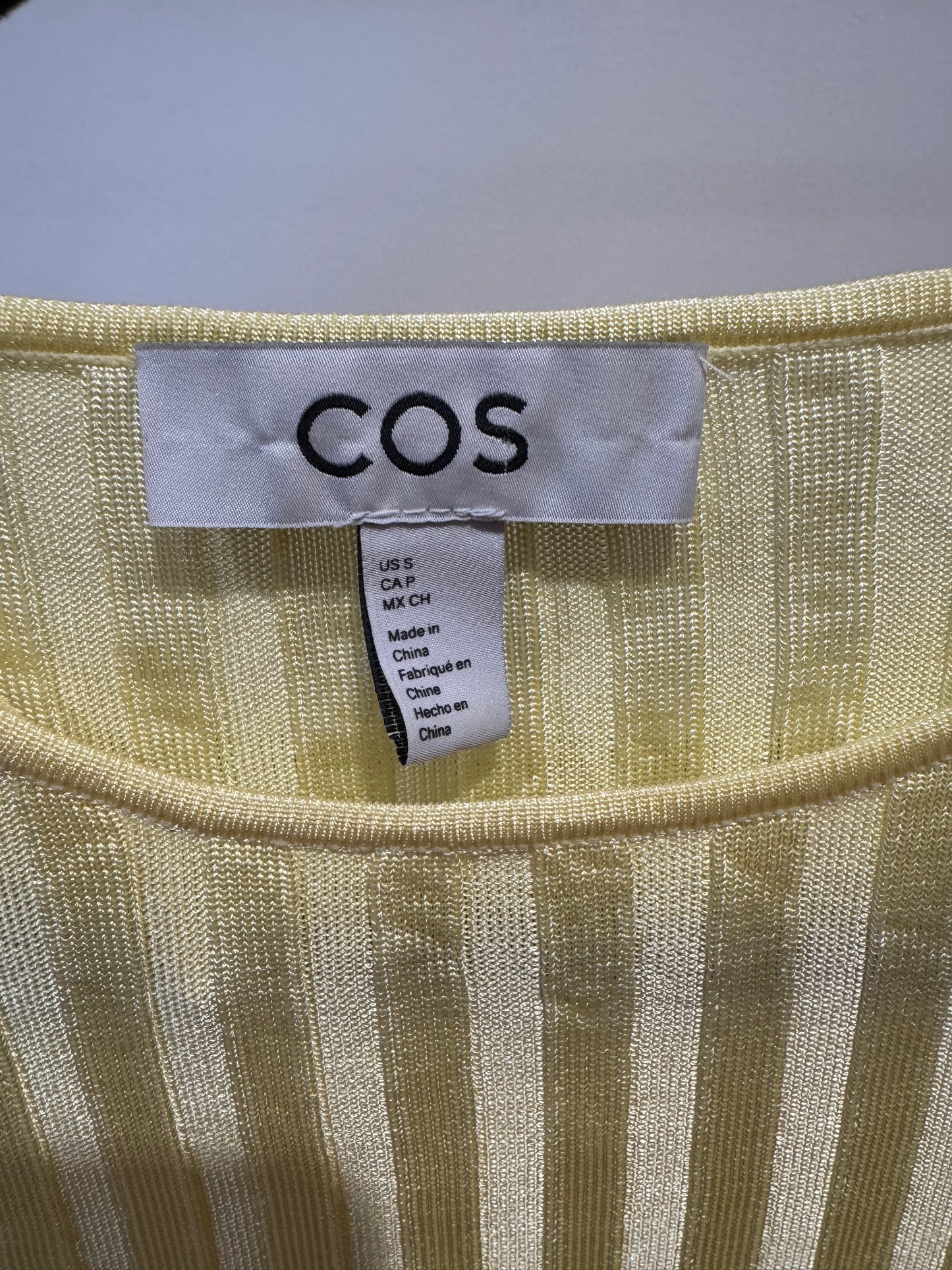 Cos Rib-Knit Crew Neck Long Sleeve Top in Yellow size S